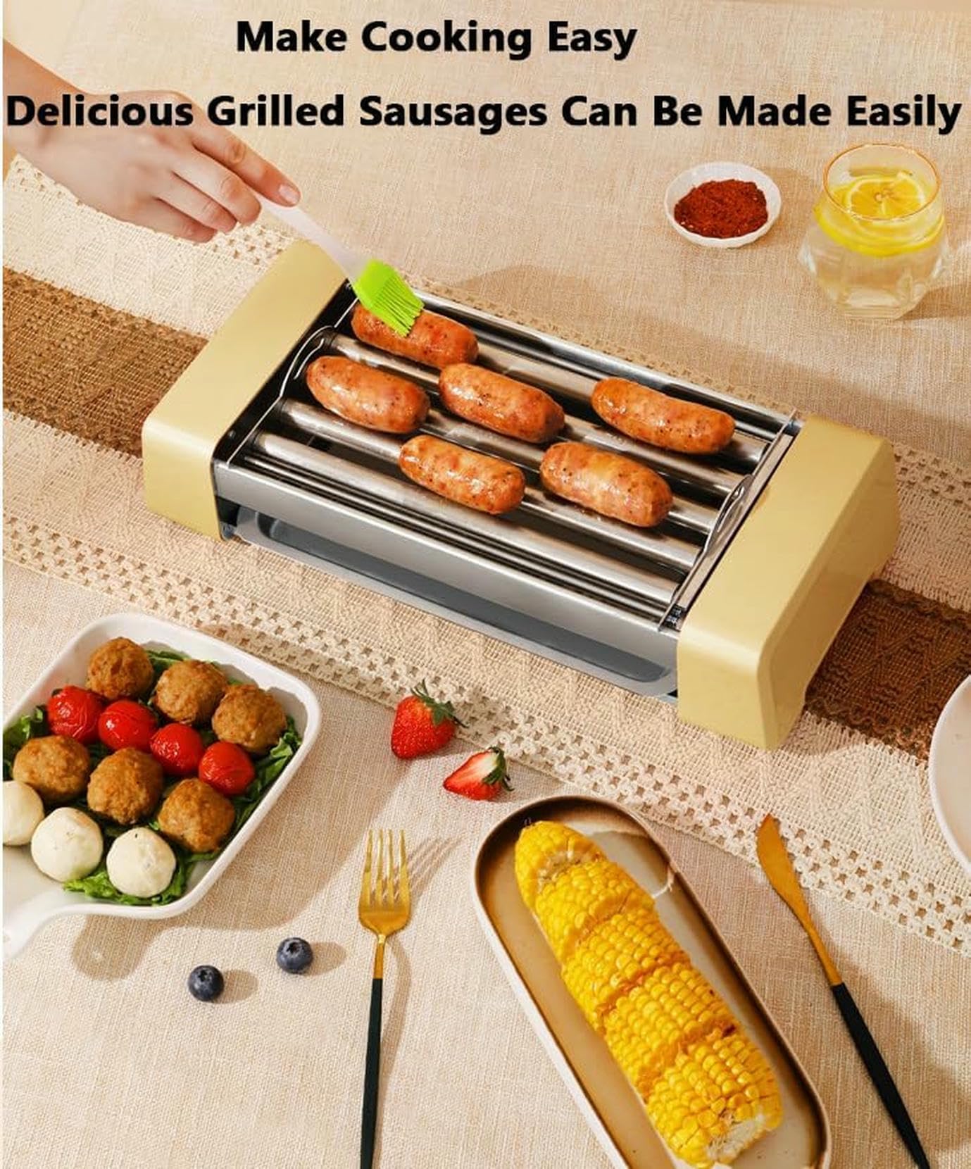 Máquina para Asar Perritos Calientes, máquina de cocción con Rodillos de Acero Inoxidable, para cocinas de restaurantes, Salchichas para el Desayuno, tamaño_nombre-3rods,3rods