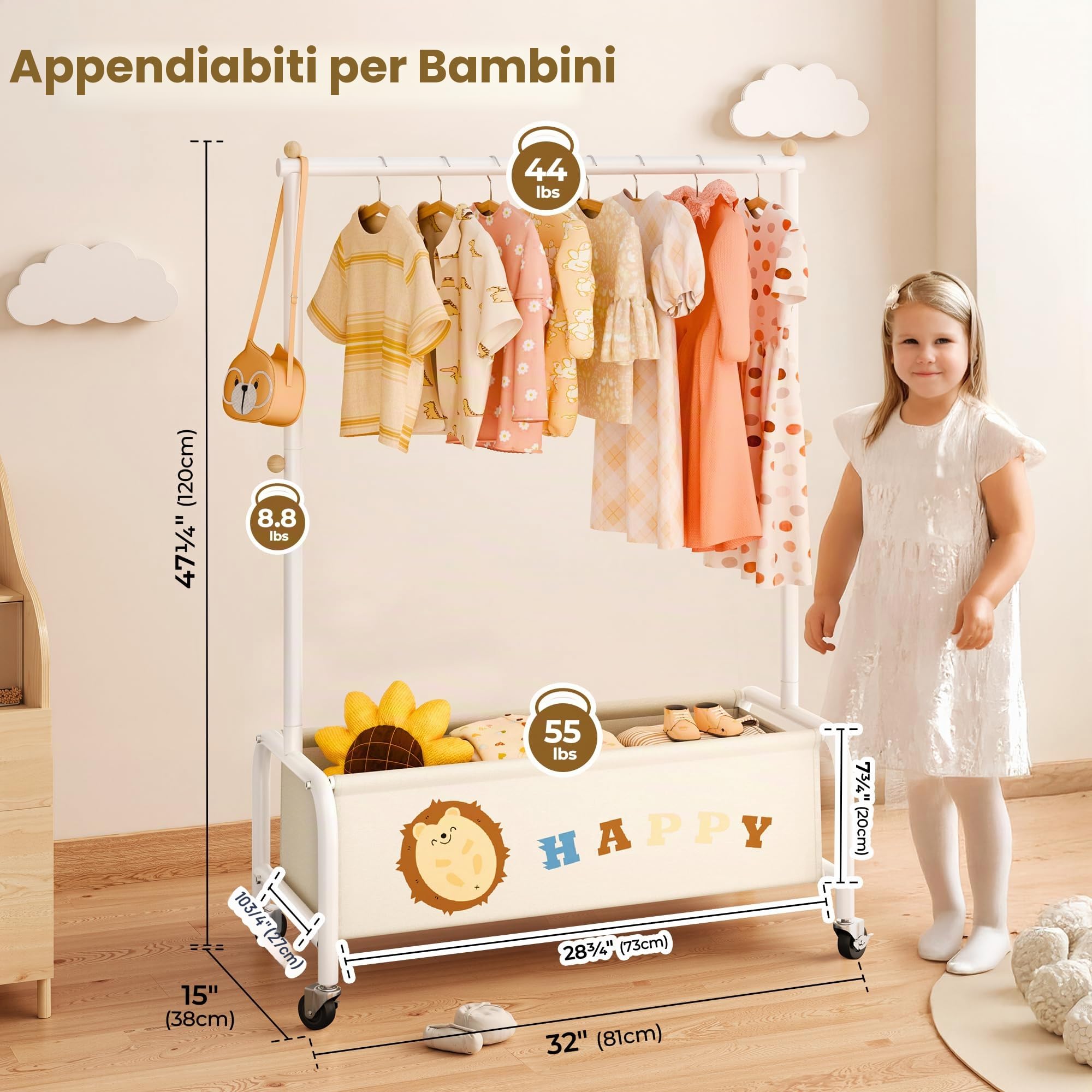 GRANNY SAYS Set di Porta Oggetti da Appendere con 4 Tasche e Appendiabiti Bambini