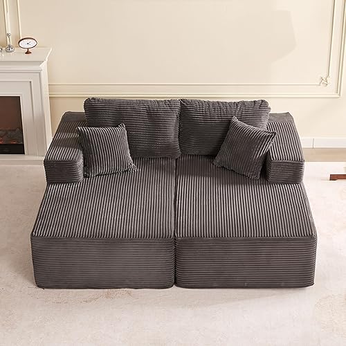 Miniatura 11 de Sillón tumbona, sofá deshuesado para sala de estar y dormitorio, juego de sofás cama sillas de lectura, de pana, color gris