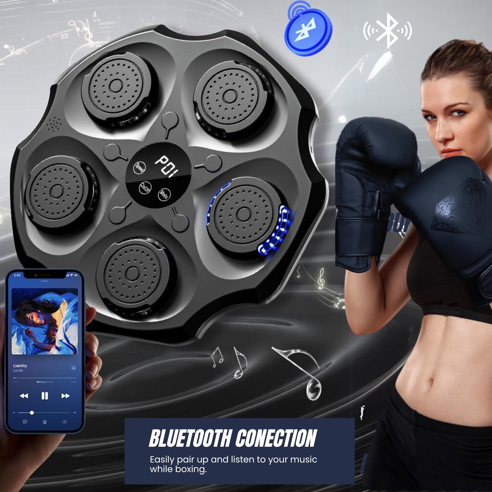 MAGIC SELECT Máquina de Boxeo Musical, Equipo De Entrenamiento De Boxeo para Pared de Poliuretano, Almohadilla De Boxeo con LED con Guantes de Boxeo, Bluetooth, Luces al Ritmo de la Música.