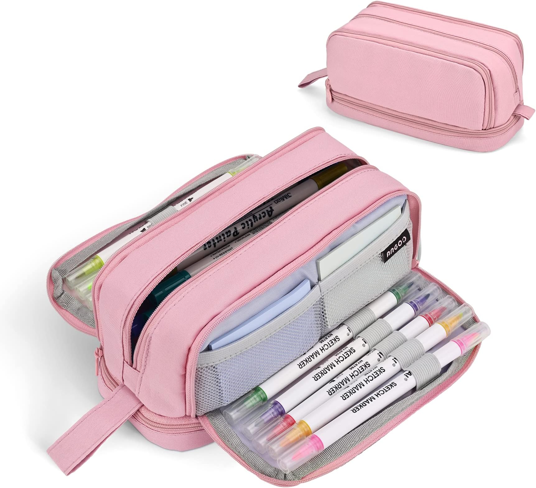 Pencil Case Large Capacity Pencil Pouch for Girls Boys with 4 Compartments Multifunctional Pen Bag Stationery Organizer Office Makeup Bag Portable Pen Bag for Teenage Adult Women Men, Pink