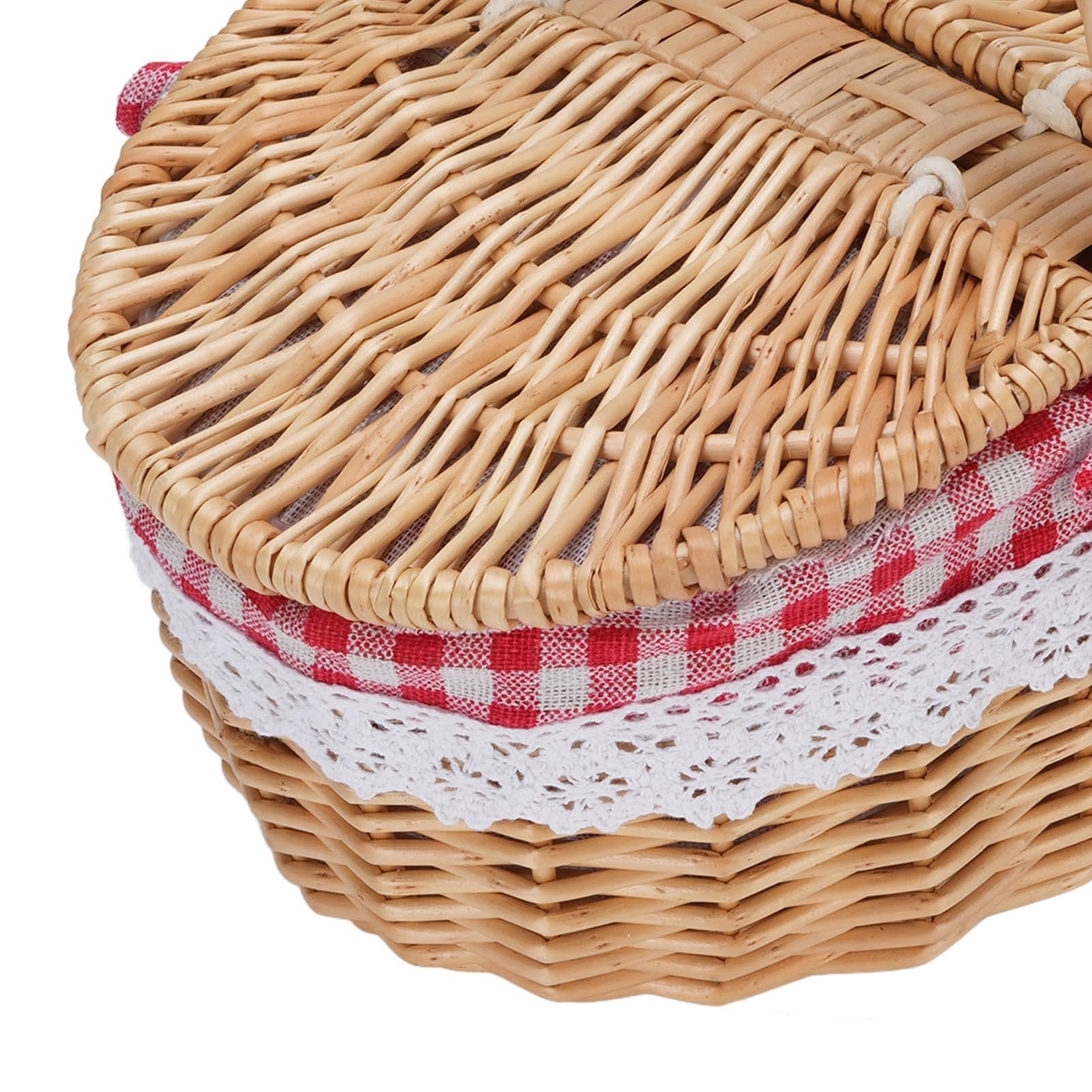 Generic Cestino da Picnic in Vimini Elegante Doppio Coperchio e Manico per Campeggio, Raccolta di Verdure, 13,19x9,65x11,81 Pollici (Griglia Rossa)