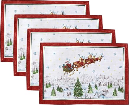 Santas Snowy Sleighride Placemat, Set of 4, Multicolor - 13" W x 19" L