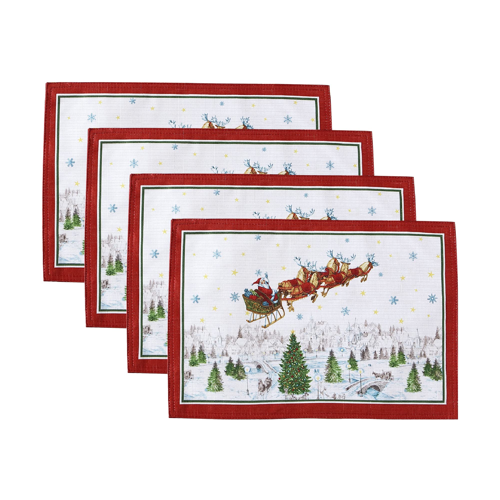 Servilletas Santa's Snowy Sleighride Elrene Home Fashions para mesa de Navidad