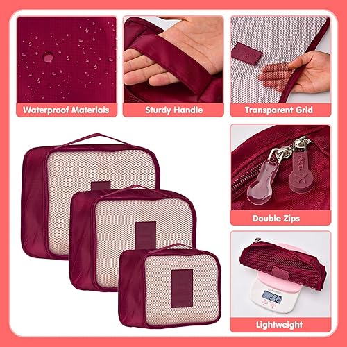 Miniatura 2 de Juego de 8 cubos organizadores de equipaje de viaje, bolsas organizadoras de equipaje de mano, bolsas de viaje con bolsa de ducha de malla,