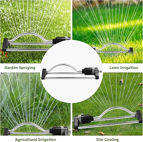 Miniatura 4 de Rociador de césped, rociador oscilante de metal con boquillas de latón de 18 agujeros, sistema de control de rango de pulverización cubre hasta