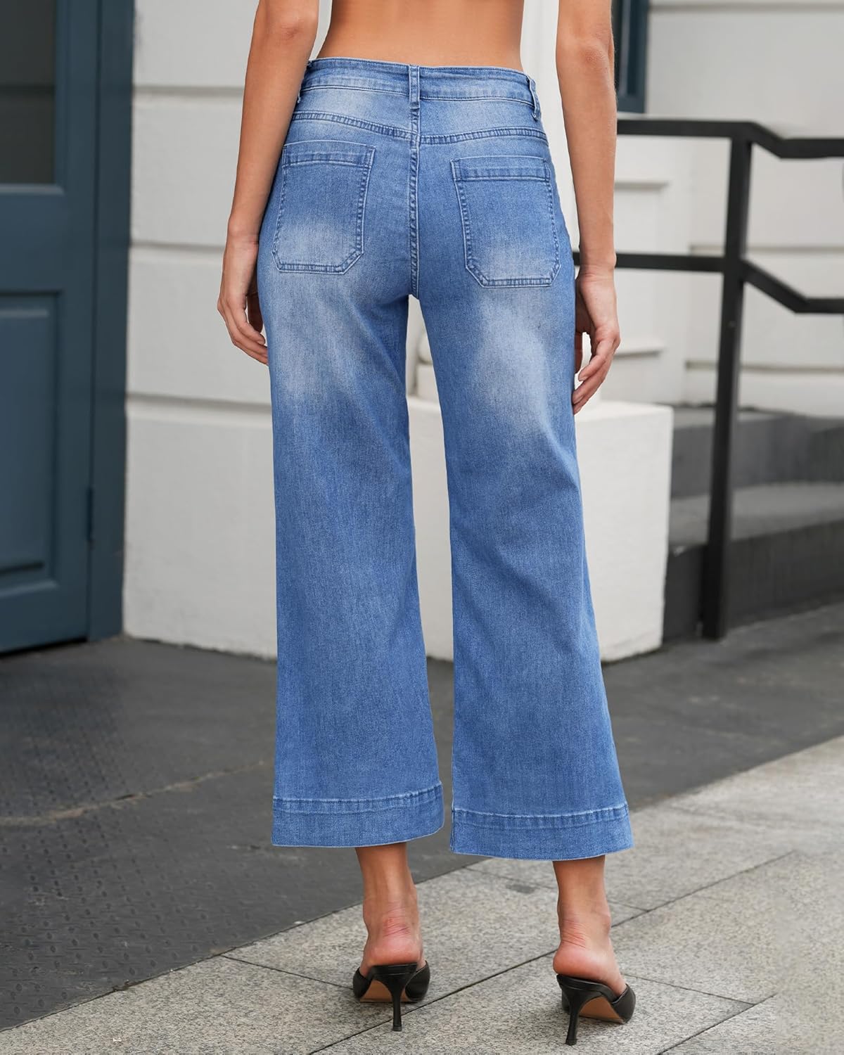 Vetinee Wide Leg Jeans for Women High Waisted Trendy Front Patch Pocket Flare Cropped Jeans Stretchy Denim Jean Pants - Image 2