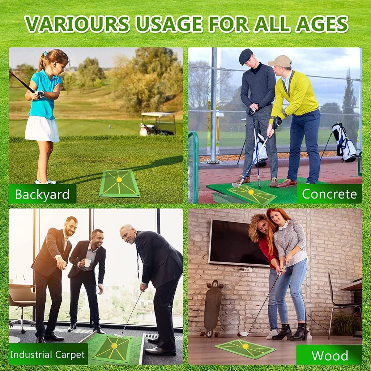 Faltbare Golf-Schlagmatte,Golfübungsmatte mit SofortFeedback, Schwungweganalyse, 24 x 49cm Tragbare Übungsmatte für Driving, Chipping und Putting-Training, tragbare Golf-Übungsmatte
