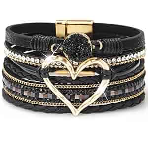 Amazon.com: Suyi Multilayer Leather Wrap Bracelet Heart
