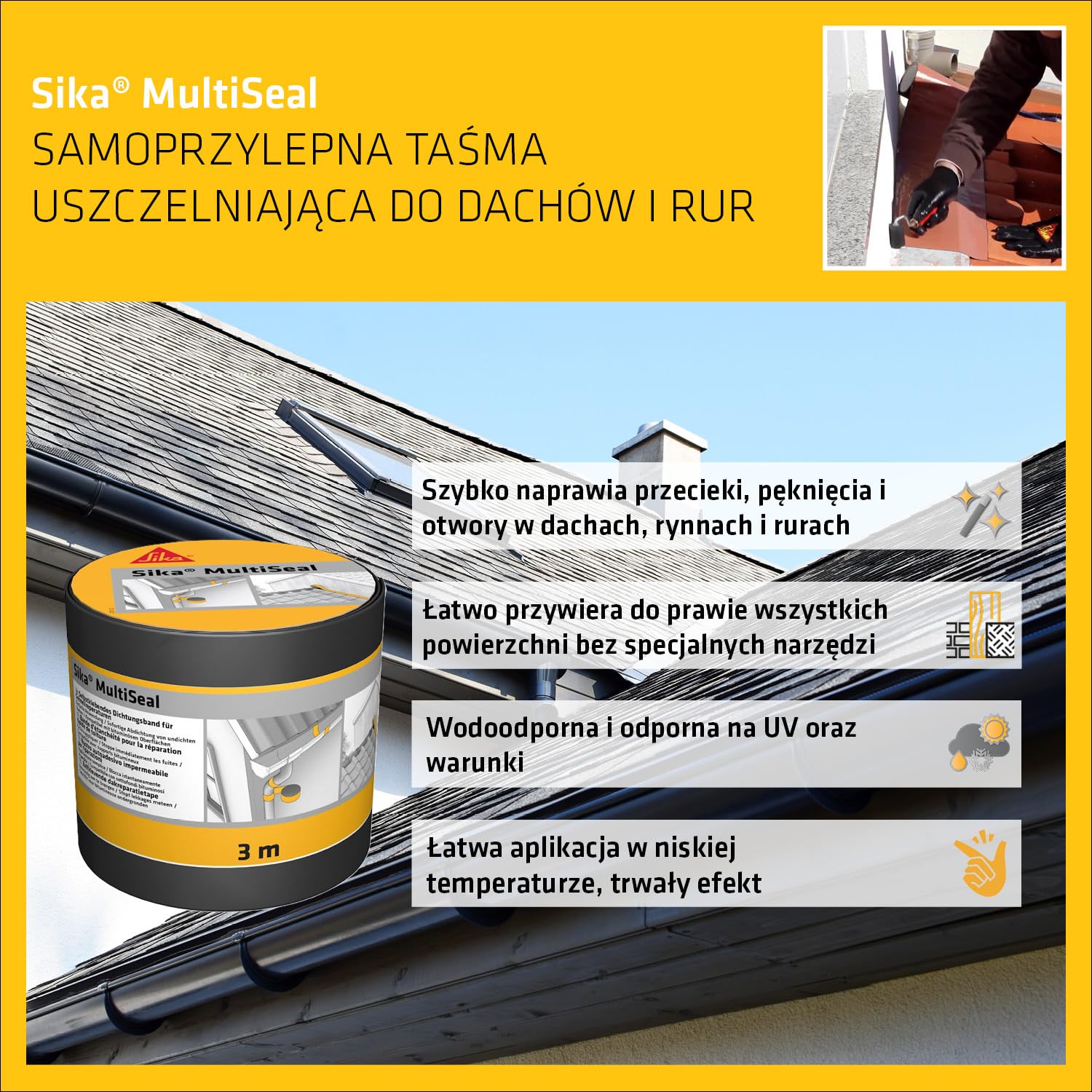 SIKA - Taśma uszczelniająca - Sika MultiSeal szara - Bitumiczna taśma - Samoprzylepna - Łatwa w użyciu - Odporna na UV - 3 m x 100 mm