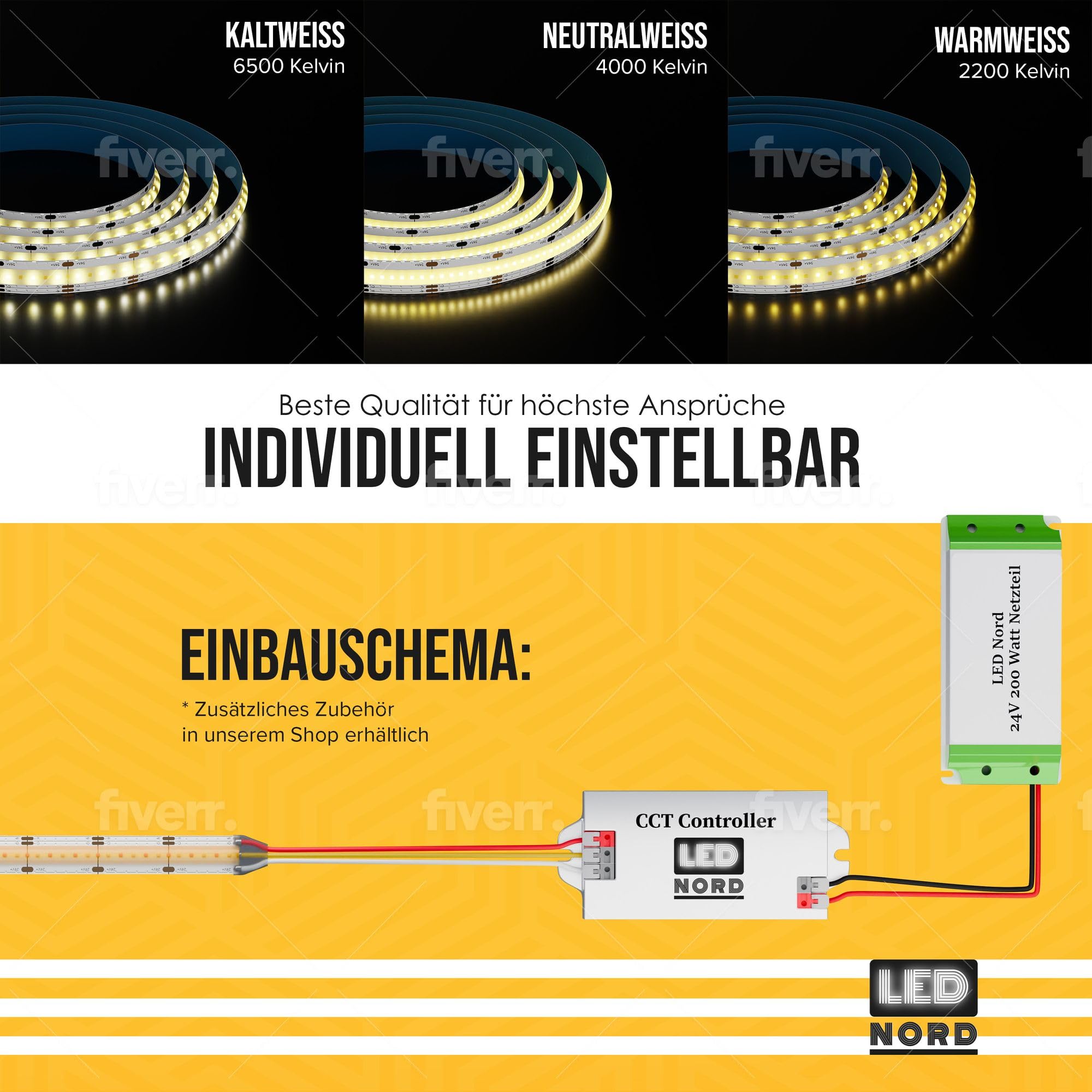 Striscia LED 5 m autoadesiva COB CCT bianco regolabile – striscia LED CCT COB 24 V per TV TV cucina – nastro LED ritagliabile illuminazione indiretta retroilluminazione – strisce LED