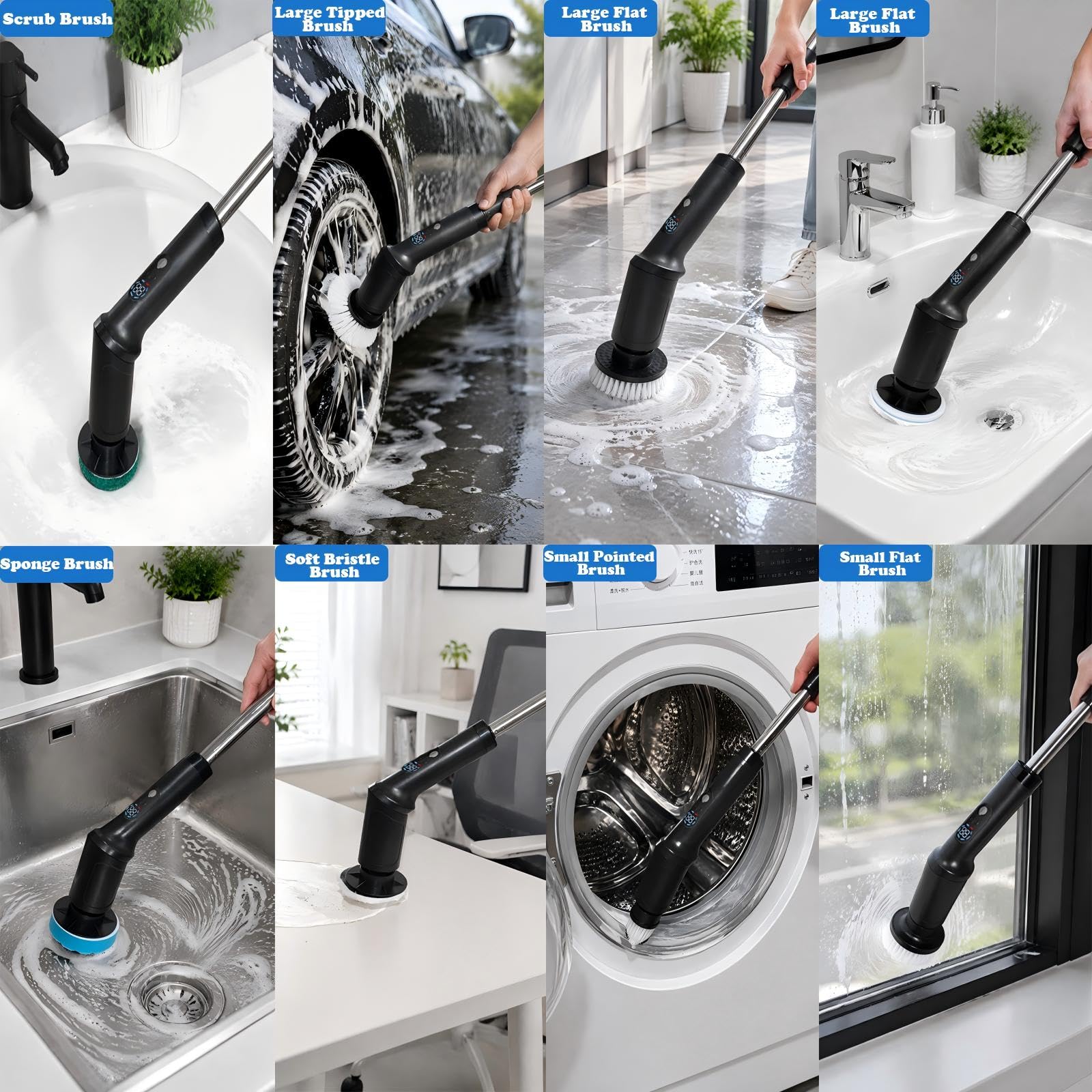 Brosse de nettoyage électrique avec 9 embouts, étanche IPX6