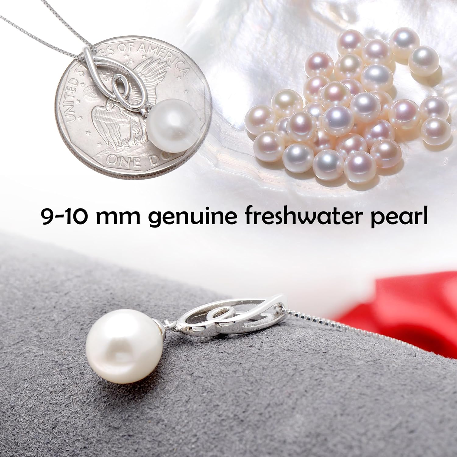 925 Sterling Silver Freshwater Cultured Pearl Pendant Necklace for Women, 9-10 MM - Image 5