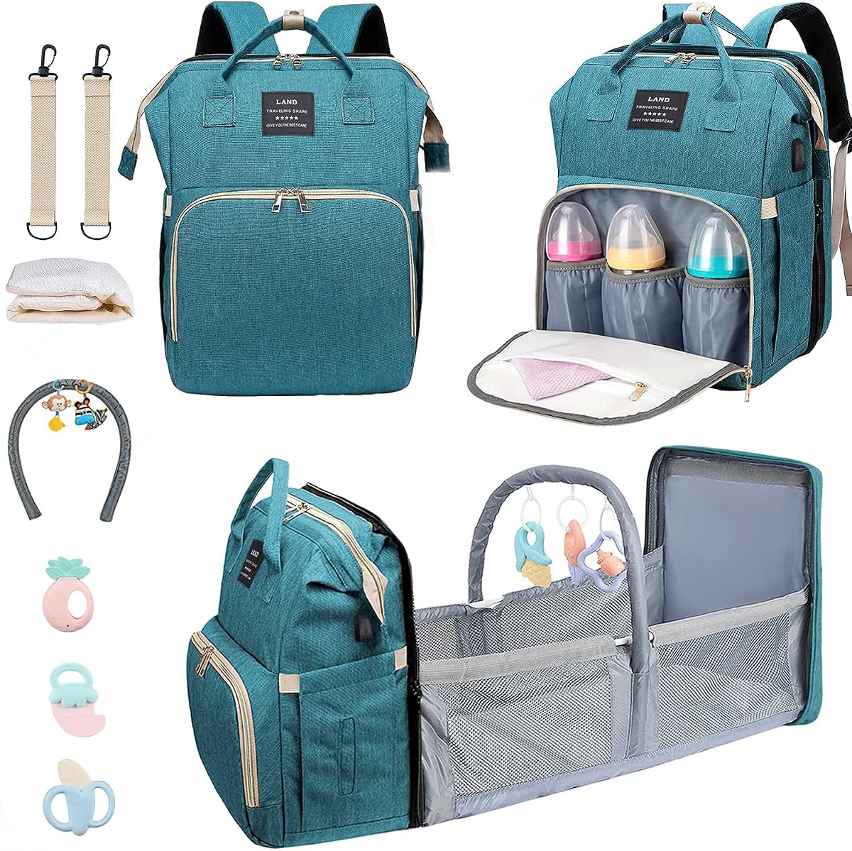 ANWTOTU Baby Diaper Bags Backpack with Changing Station(Ungrade-Green)