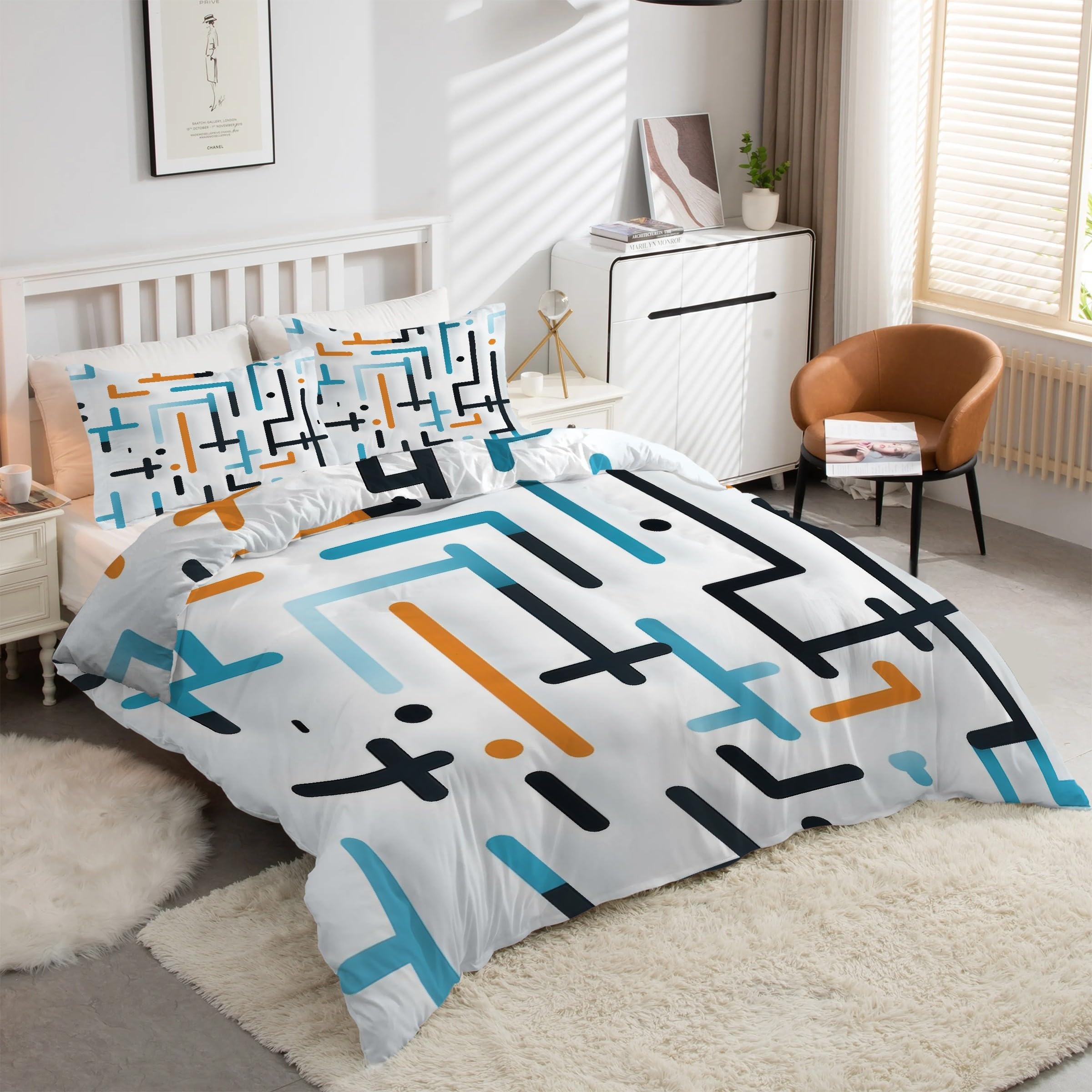 Housse couette microfibre douce parure 90x190 LignesArt avec fermeture éclair kK3800
