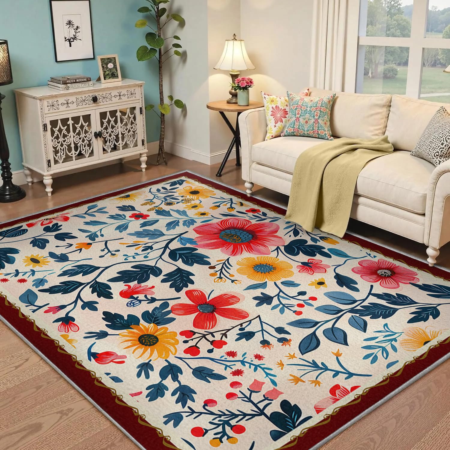 Tapis de chambre lavable bohémien 120x150cm tapis antidérapants poil bas