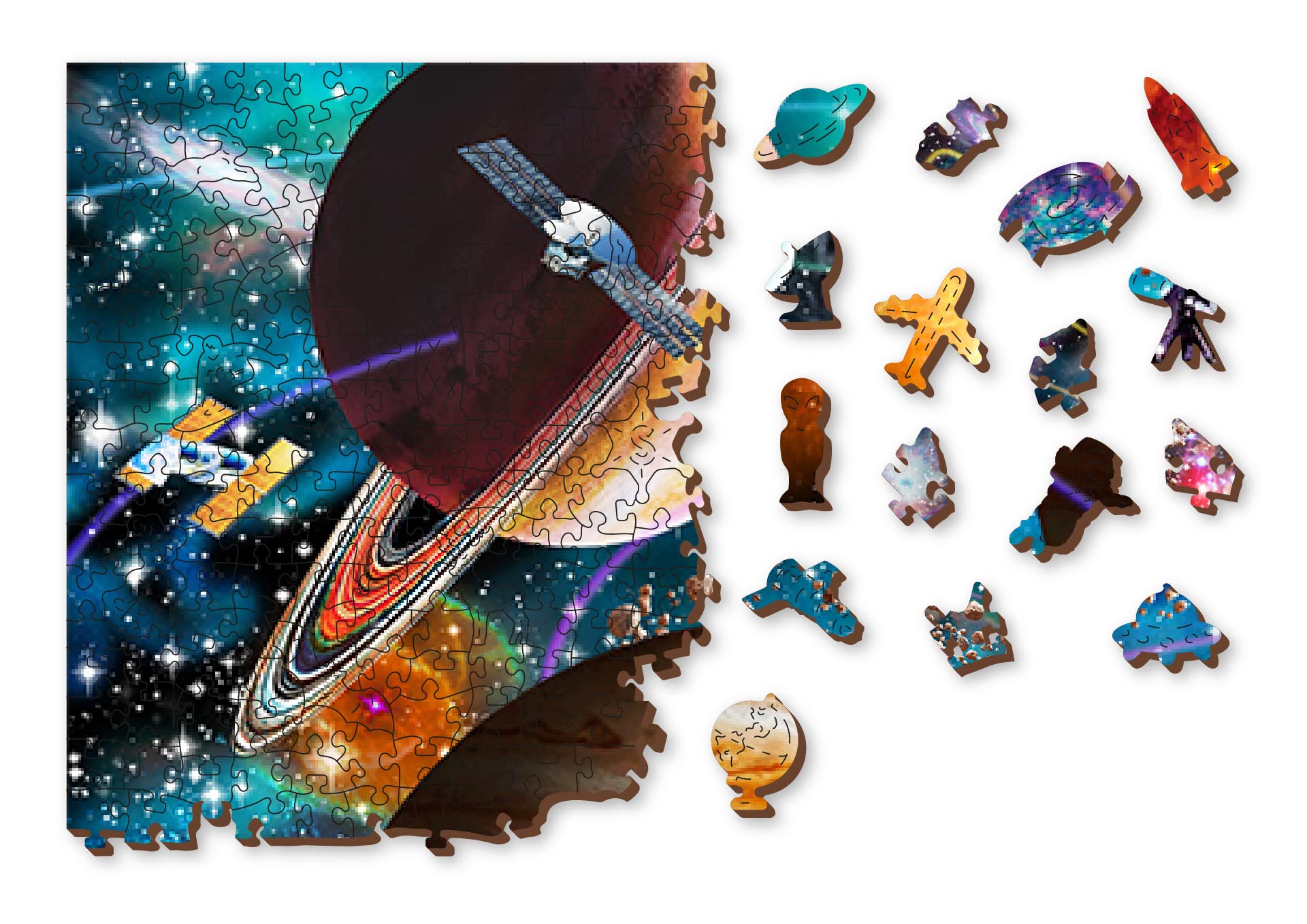 Wooden.City Puzzle en bois de 2000 pièces - Odyssée de l'espace - Unique et insolite avec des pièces formées Puzzle mosaïque défi pour enfants et adultes Cadeau d'anniversaire incroyable 801 x 532 mm