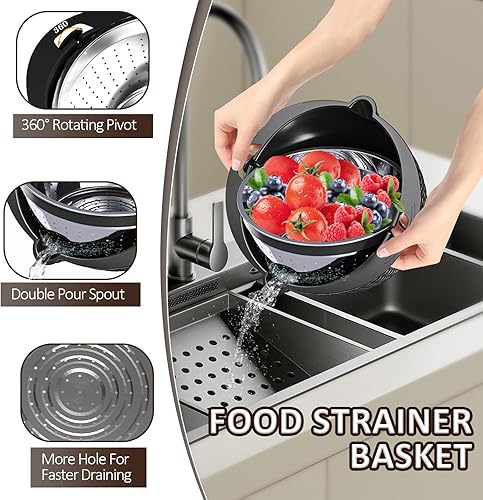 Miniatura 4 de Coladores, Juego de 4 en 1 con Cuencos para Mezclar, Coladores para Cocina, Coladores de Alimentos con Rallador, Cesta de Colador para Escurrir