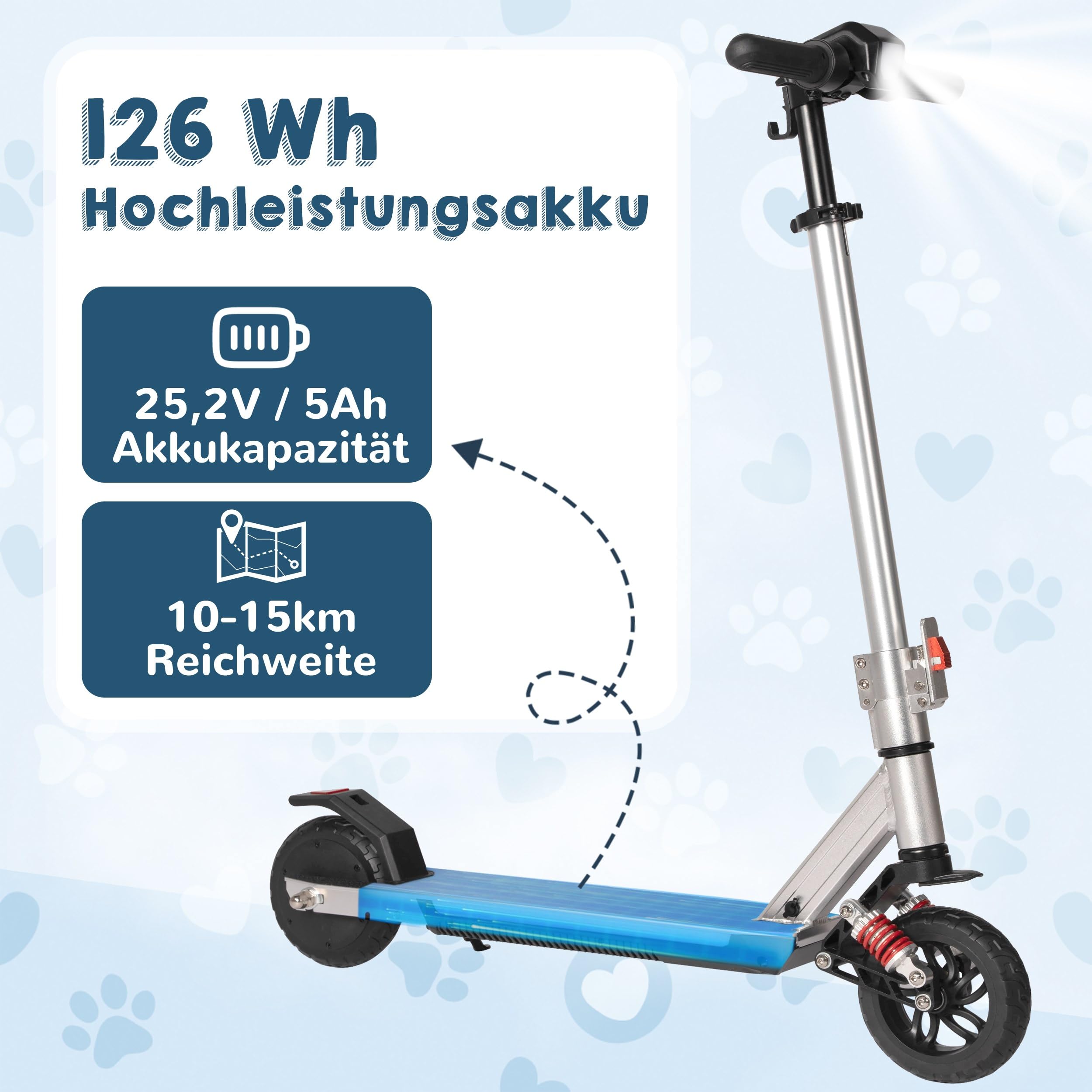 Trottinette électrique pour enfants de 6 à 12 ans, avec Bluetooth et lumières LED colorées, 3 vitesses jusqu'à 14 km/h, frein électrique, léger 7 kg, pour garçons et filles