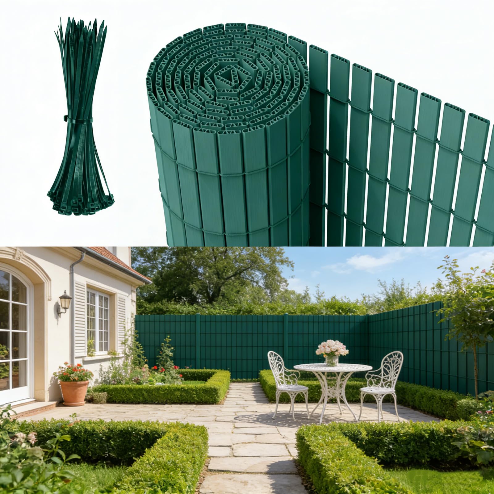 Canisse PVC 200x500cm Brise Vue, Canisse PVC Corrosion et Aux Intempéries, Brise Vue Balcon Renforcement, Canisses Anti-moisissure Résistant aux UV, Intimité pour Jardin Terrasse (Vert)