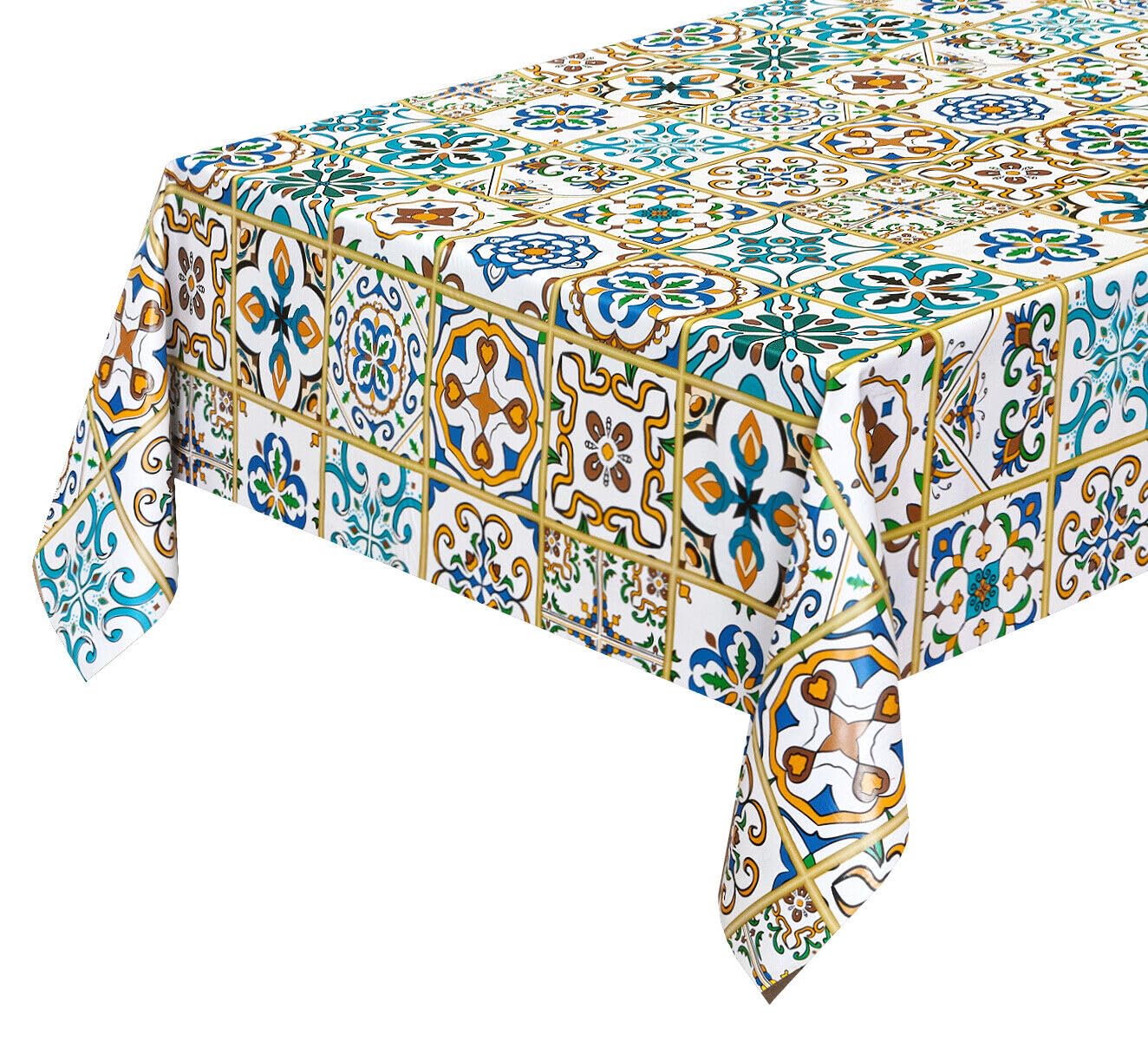 emmevi Tovaglia Cucina Antimacchia Piastrelle Maioliche Vintage Plastificata Cerata Copritavolo 140x550 Cm