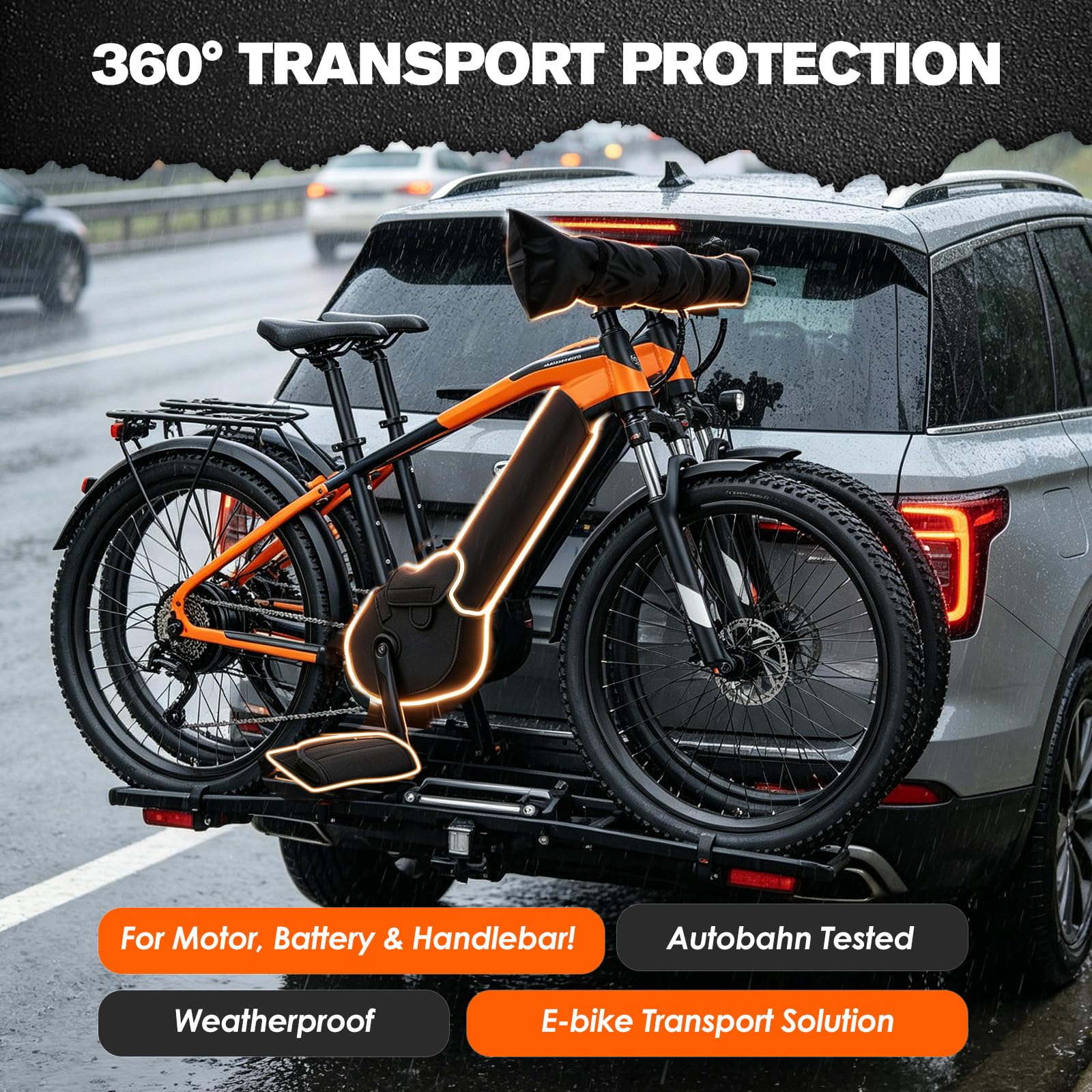 Telo Bicicletta da Esterno 5 Pezzi, Custodia per Motore Centrale e Batteria Ebike, Copertura per Manubrio, 2 Coperture per Pedali , Protezione da Pioggia e Polvere, Tessuto Nylon Neoprene Poliestere