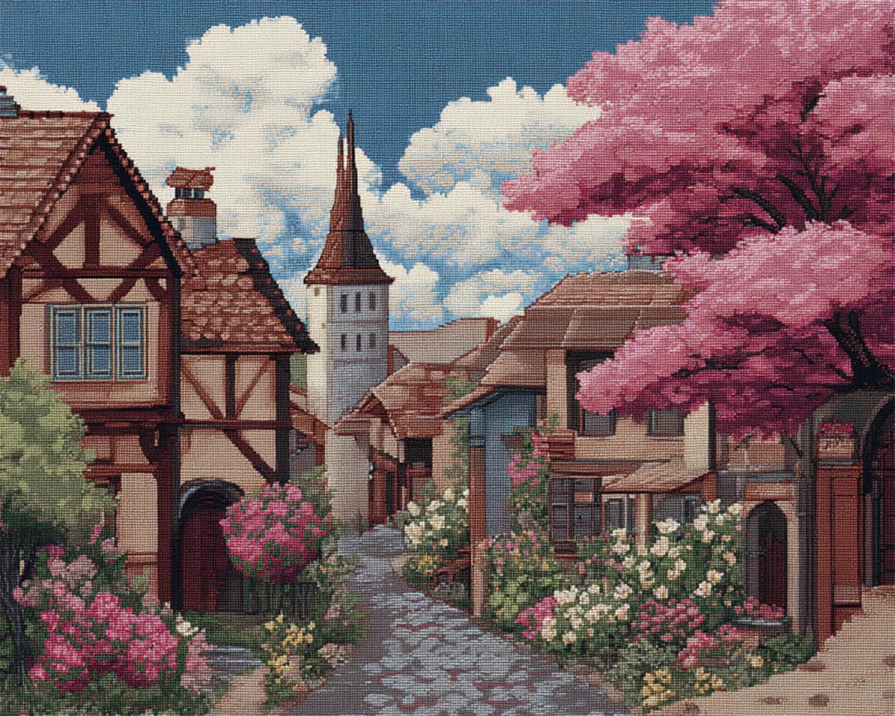 RKFLGEW DIY Bead Embroidery Kit Cartoon Town 40x50cm