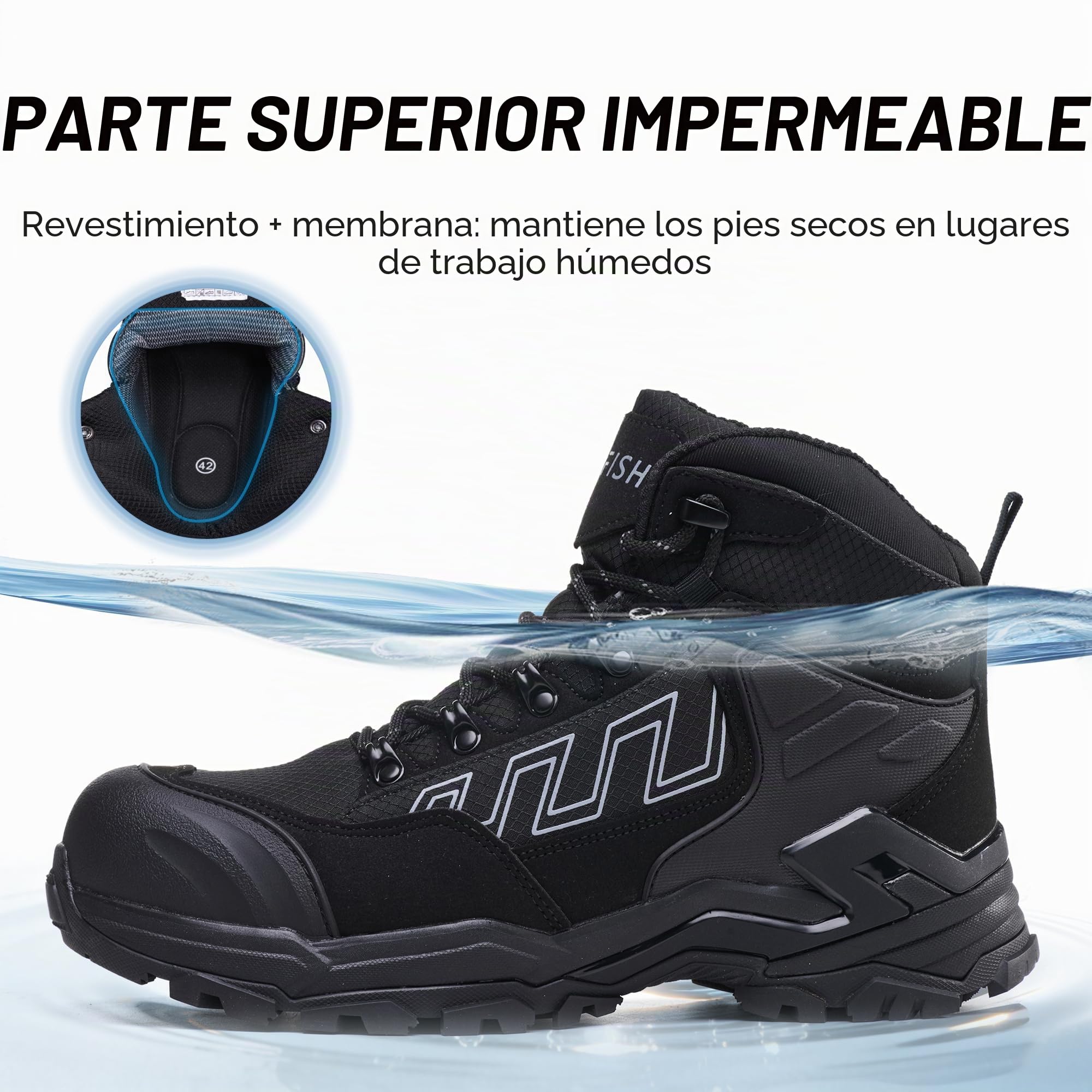 KOIFISH Botas de Seguridad para Hombre Mujer S3 Impermeable Botas de Trabajo Punta Compuesta Antideslizante Antiestático Calzado de seguridad de Caña Alta