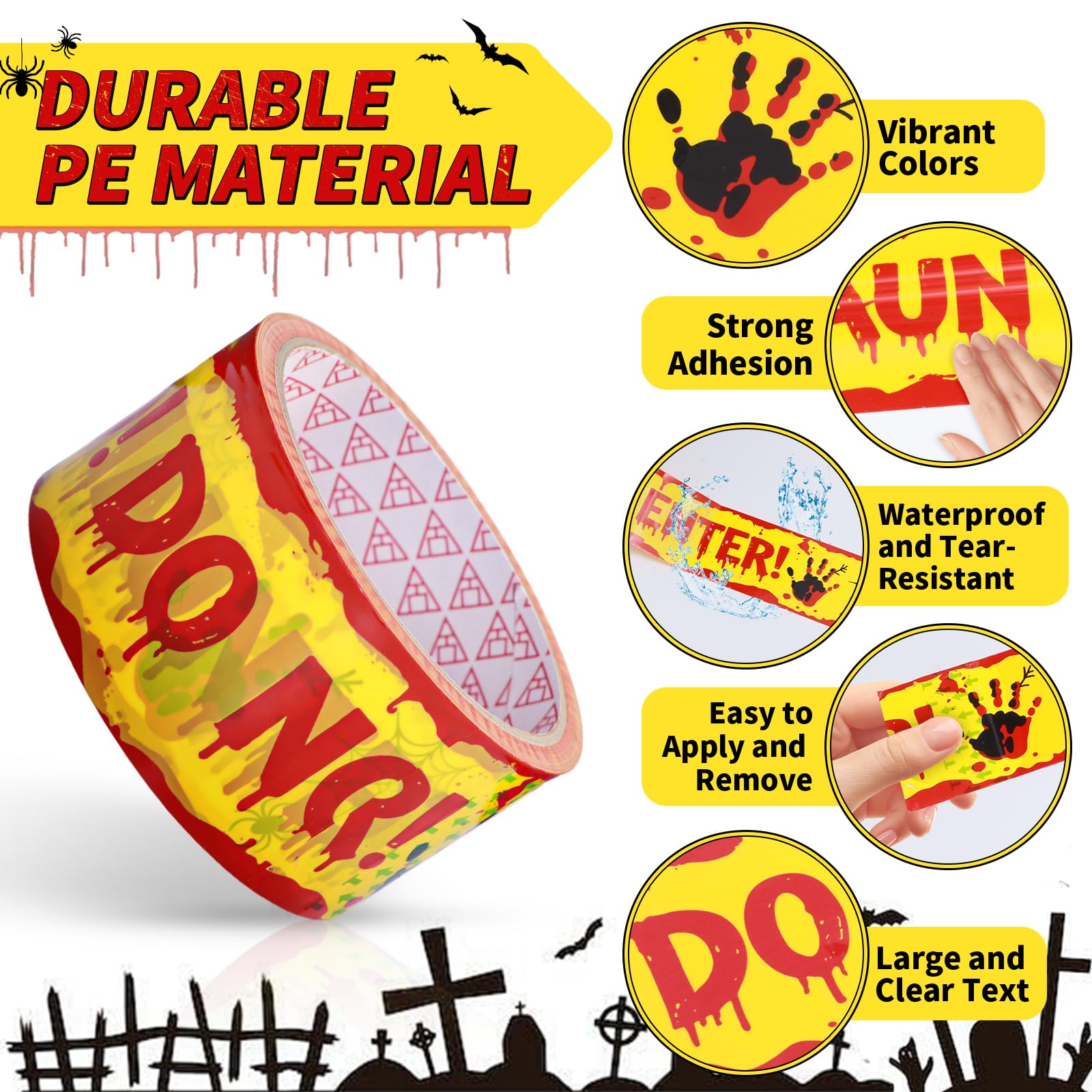 Halloween Caution Tape - Spooky Decor Adhesive Tape -3