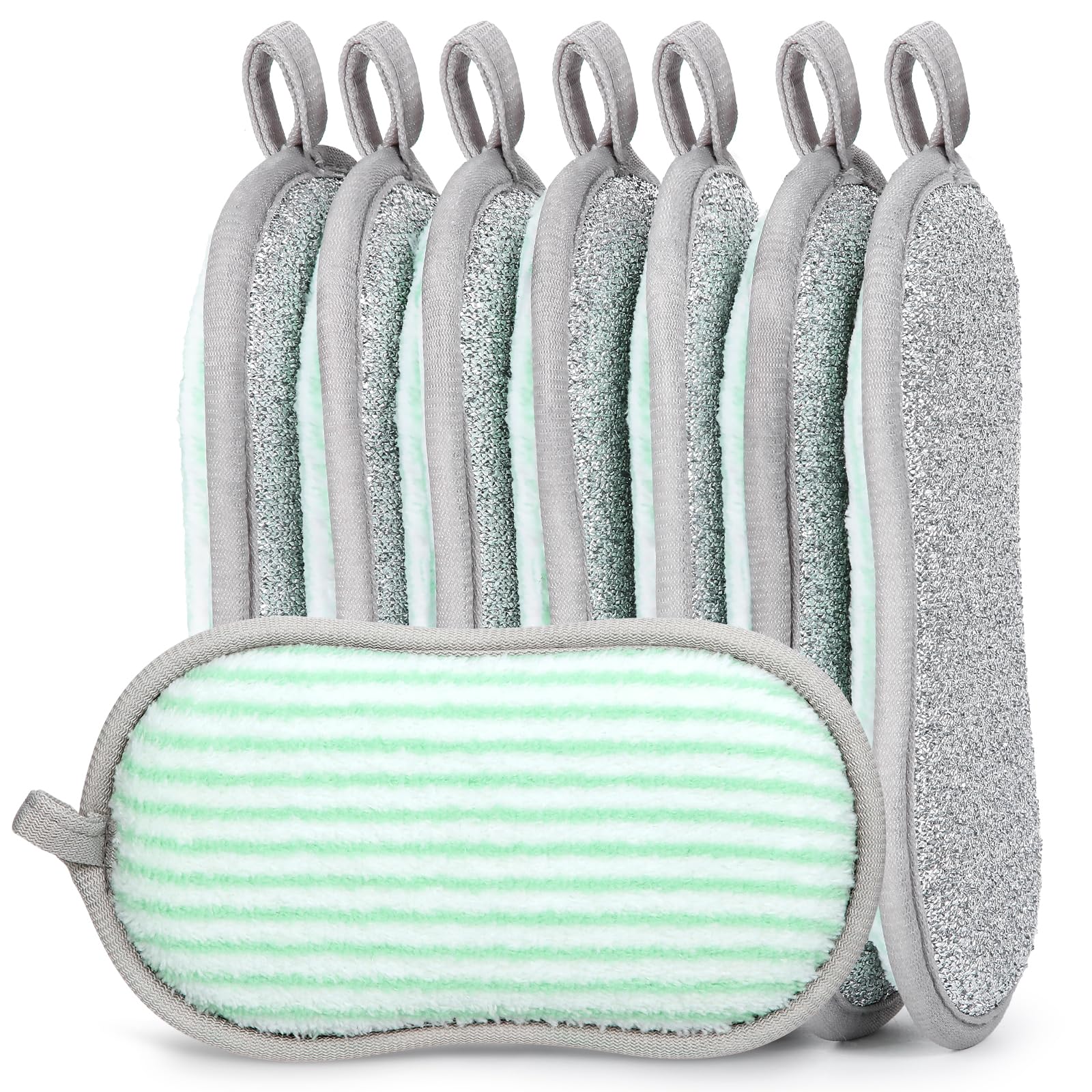 Euqvunn 8 Pack Sponges Washing Up Dual-Sided, Kitchen Cleaning Sponge Non-Scratch, Long-Lasting Scouring Pads Cleaning Products for Kitchen and Bathroom, 9.5 * 16cm(Green)