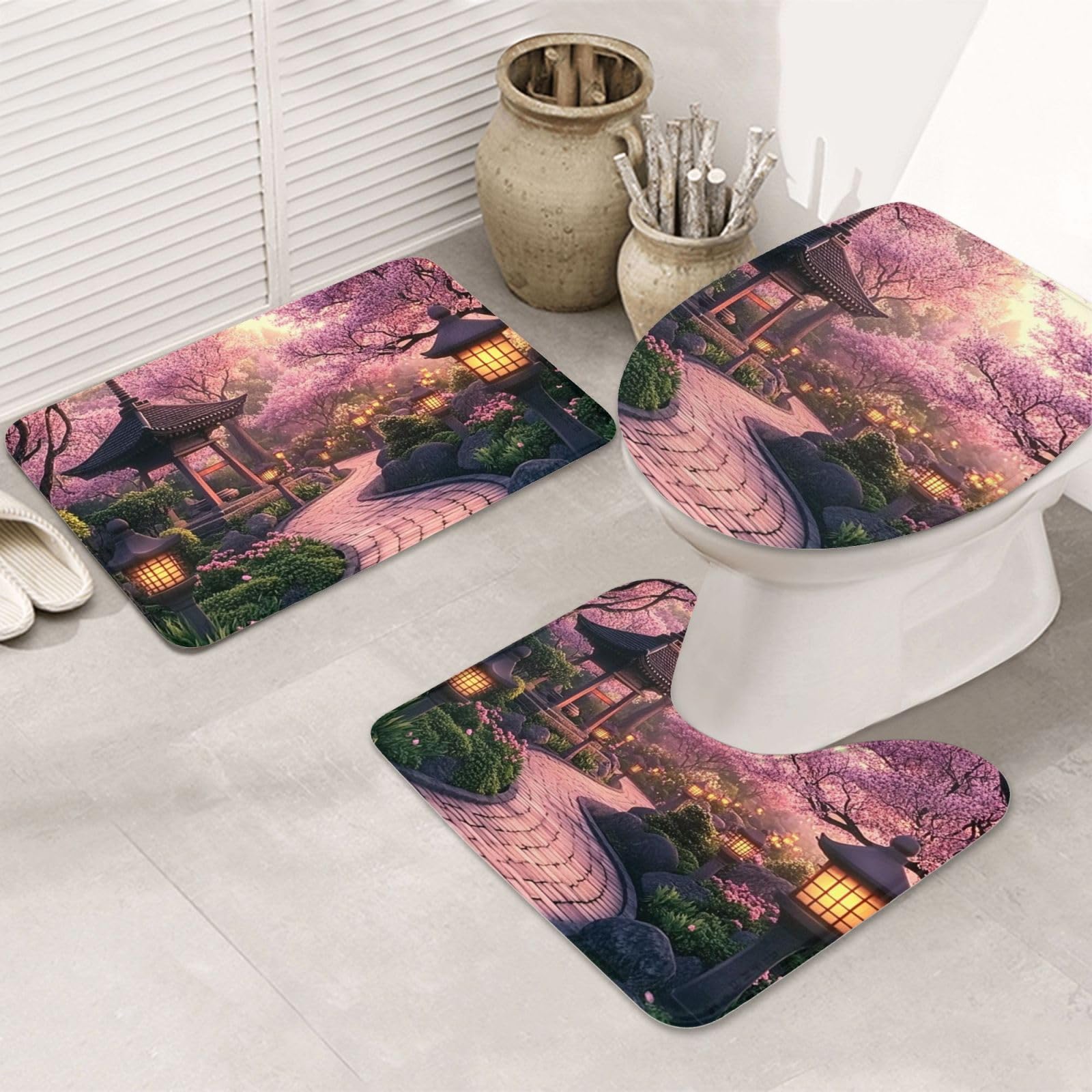 Funda de asiento de inodoro y alfombras de baño antideslizantes para evitar resbalones