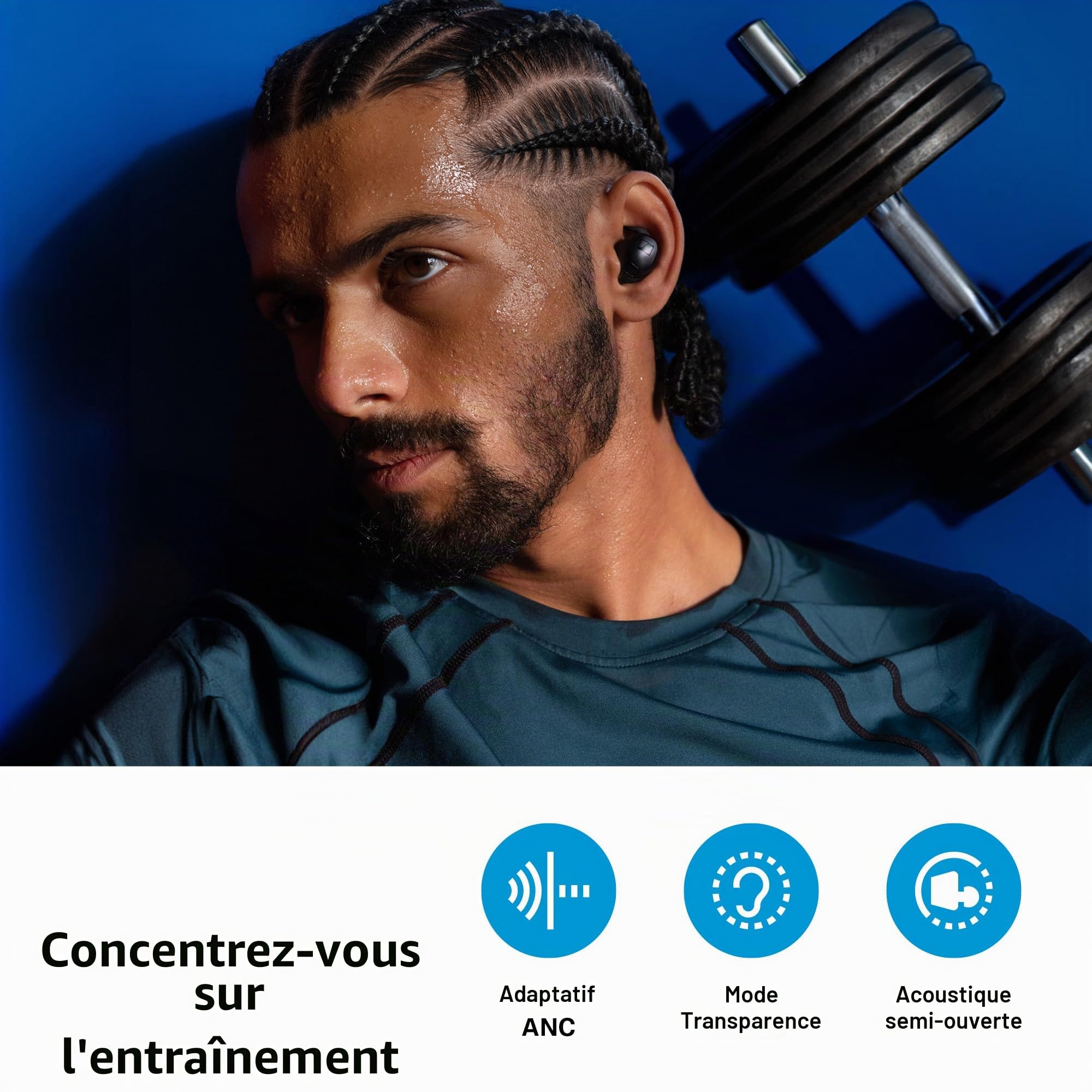Sennheiser écouteurs Momentum Sport avec Suivi de Fitness pour Rythme Cardiaque et température corporelle - Son Clair avec ANC adaptatif, Maintien sécurisé, durée de Vie de la Batterie 24h - Graphite
