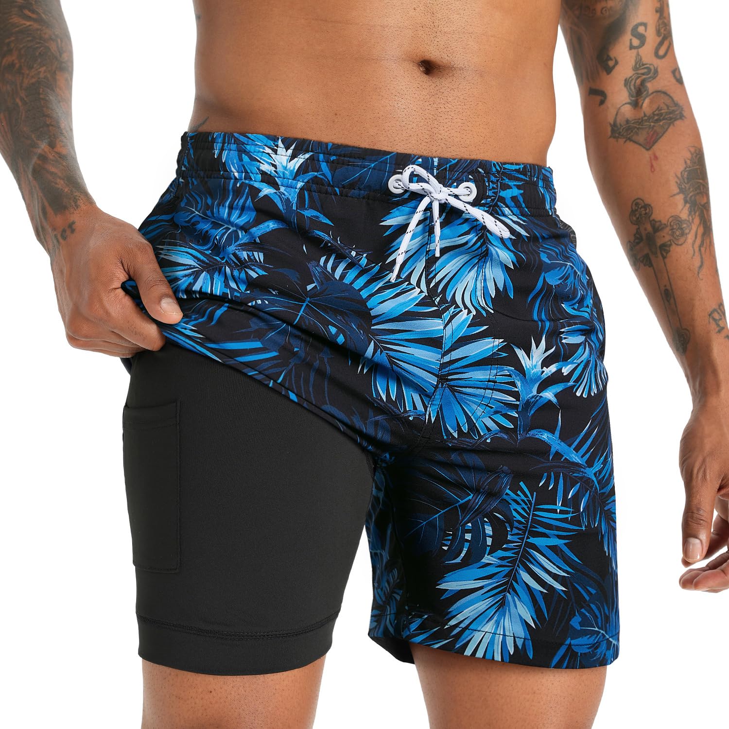 iCKER Badehose Herren Kompression Liner 2 in 1 Badeshorts Board Shorts Schnelltrocknend Strand Beach Shorts