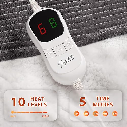 Vista 69 de Homemate Manta térmica eléctrica de 50 x 60 pulgadas, manta térmica de 1/2/4/6/8 horas de apagado automático, 10 niveles de calor, protección contra