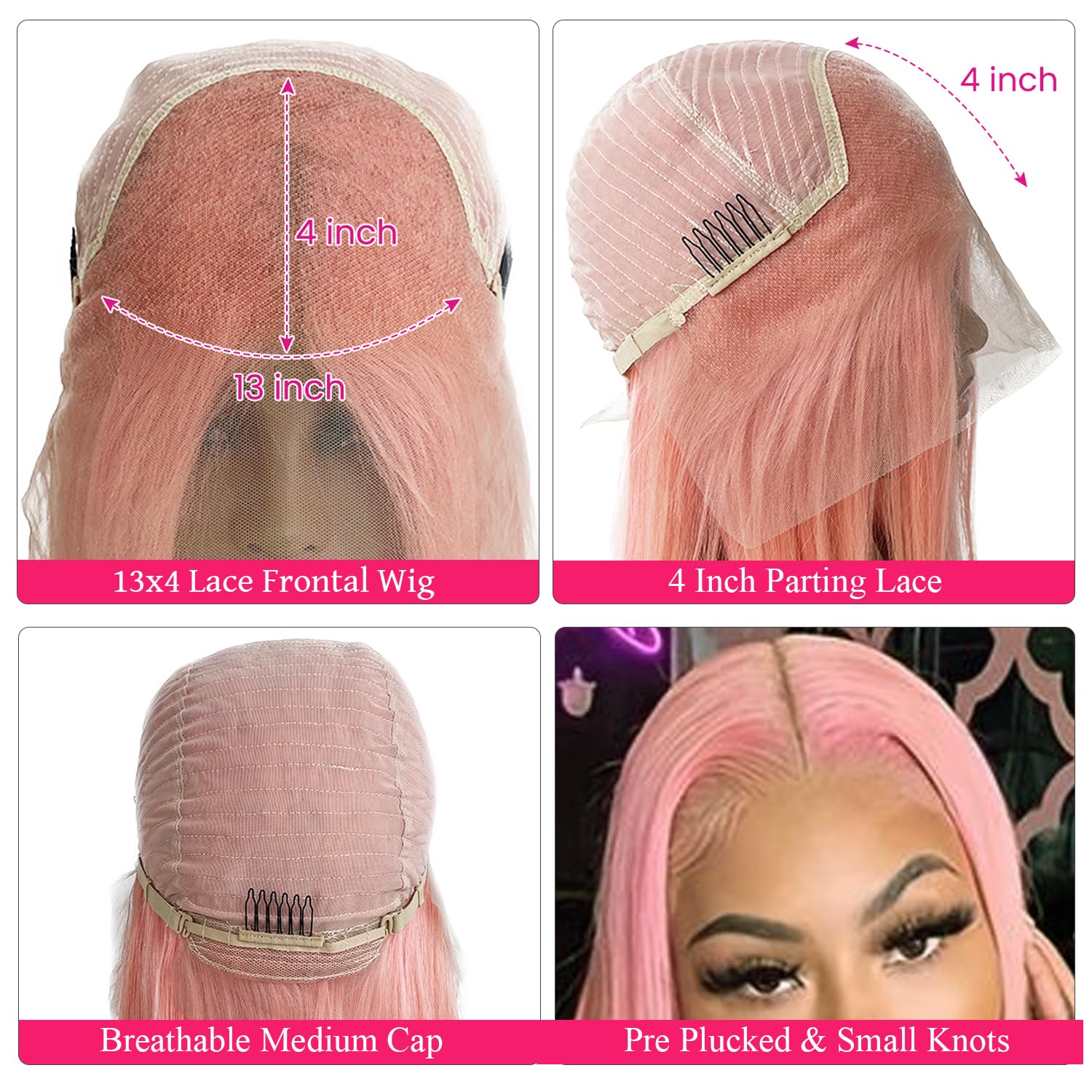 Pink Bob Wig 12 Inch 13x4 HD Lace Front Human Hair Wig Pre Plucked With Baby Hair for Black Women 180% Density