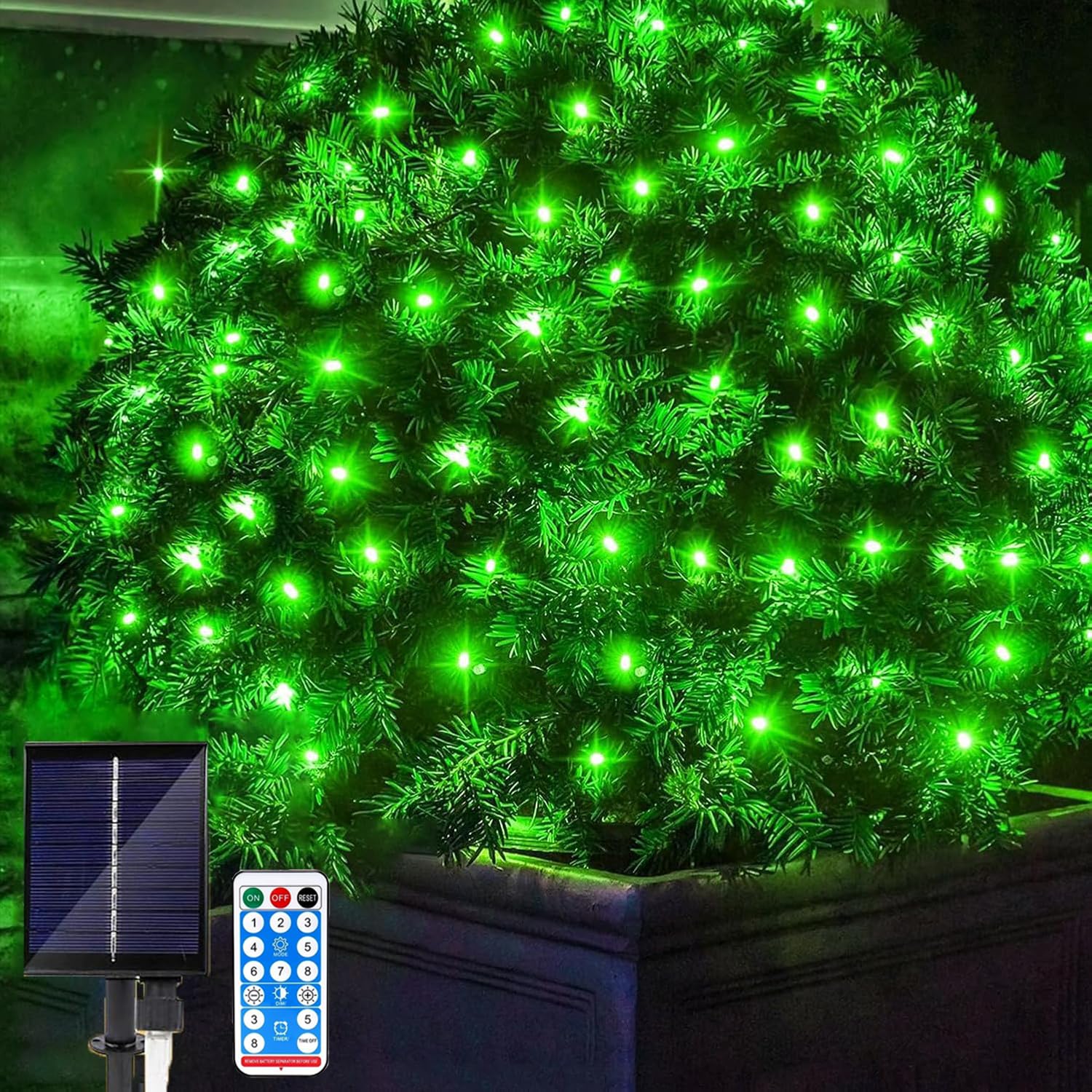 Red de luces solares 672LED para exteriores, impermeable, cadena de luces solar, con mando a distancia, temporizador, 8 modos, para decoración de ventanas de boda, color verde, 6 x 4 m