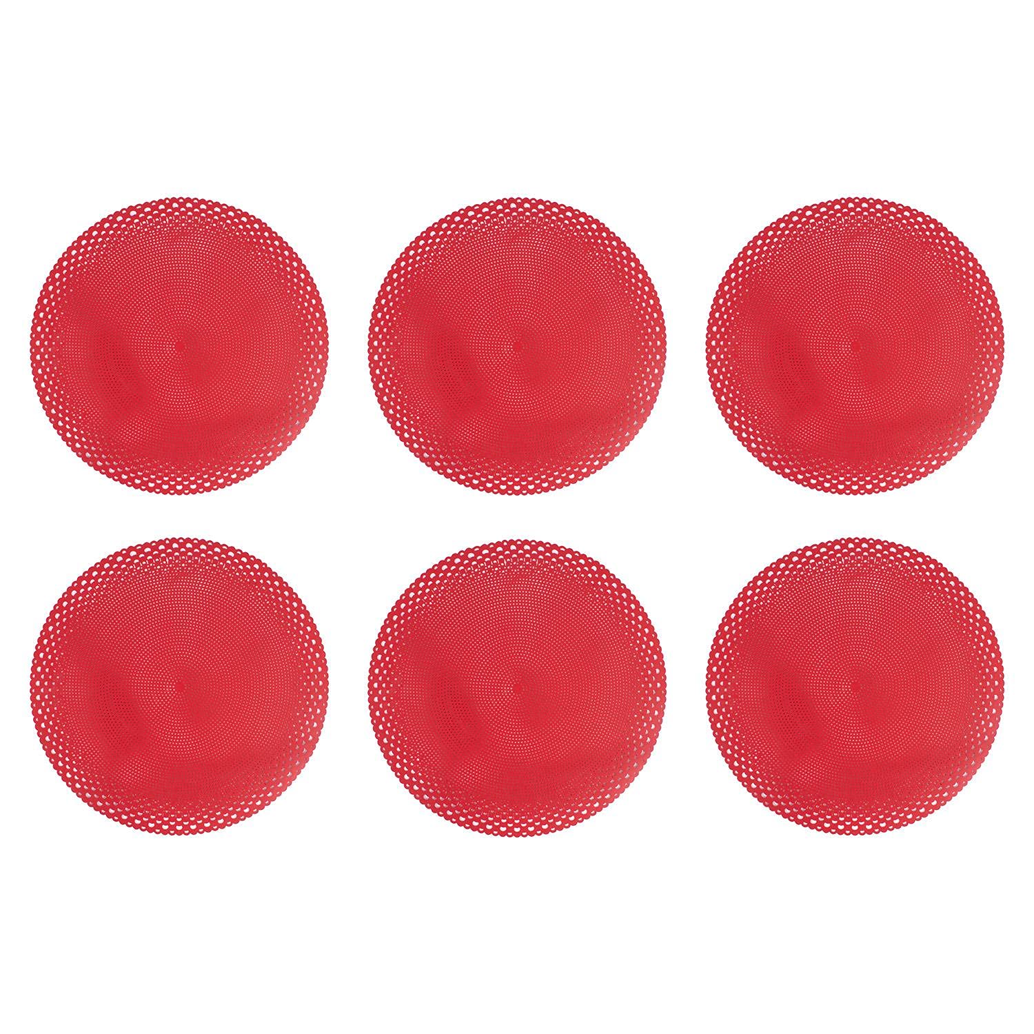 Harvey & Mason Red Set Of 6 Round Christmas Placemats For Any Dining Table Art Deco Luxury Tableware
