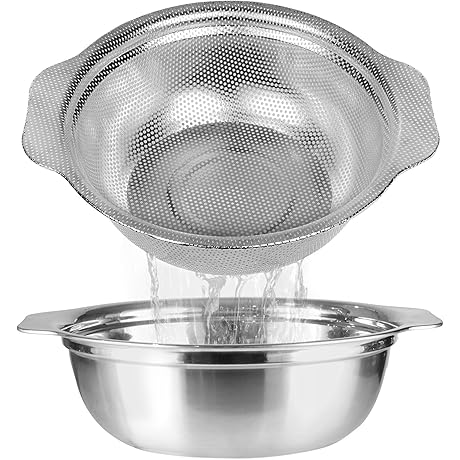 Stainless Steel Rice Rinsing Colander and Mixing Bowl