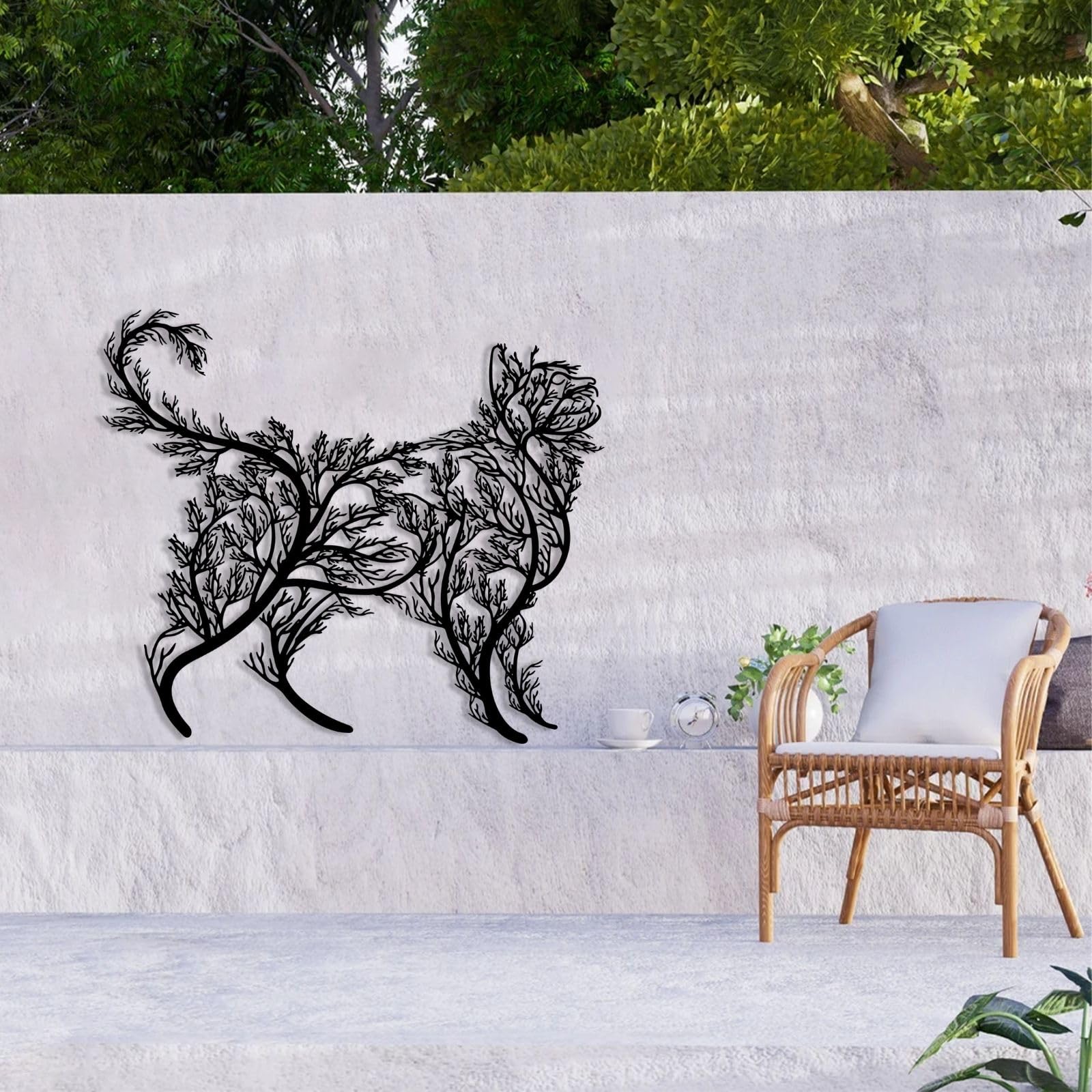 Decoración De Pared De Metal Árbol Decorativo con Forma De Gato Letrero Grande para Sala De Estar Regalo para Amantes De Los Gatos 90 X 78 Cm Blanco.