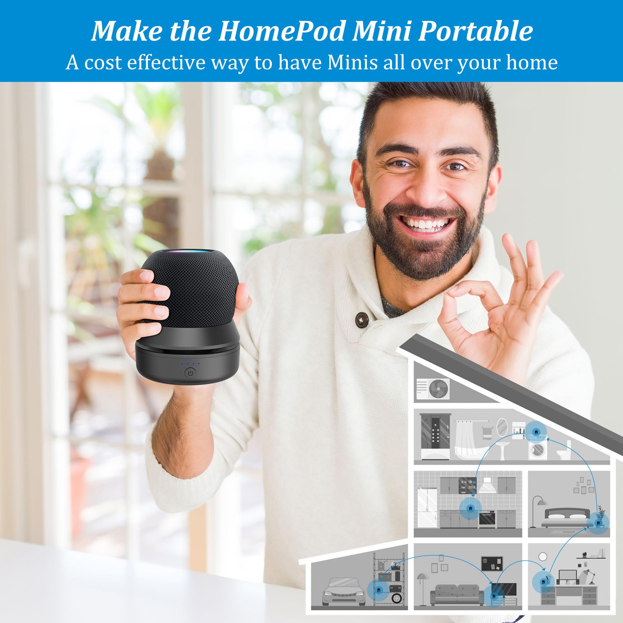 PlusAcc Akumulator kompatybilny z HomePod Mini – stojak na baterie, Home Pod Mini, akcesoria, stacja akumulatorowa z wbudowanym zarządzaniem kablami (bez urządzeń), czarny