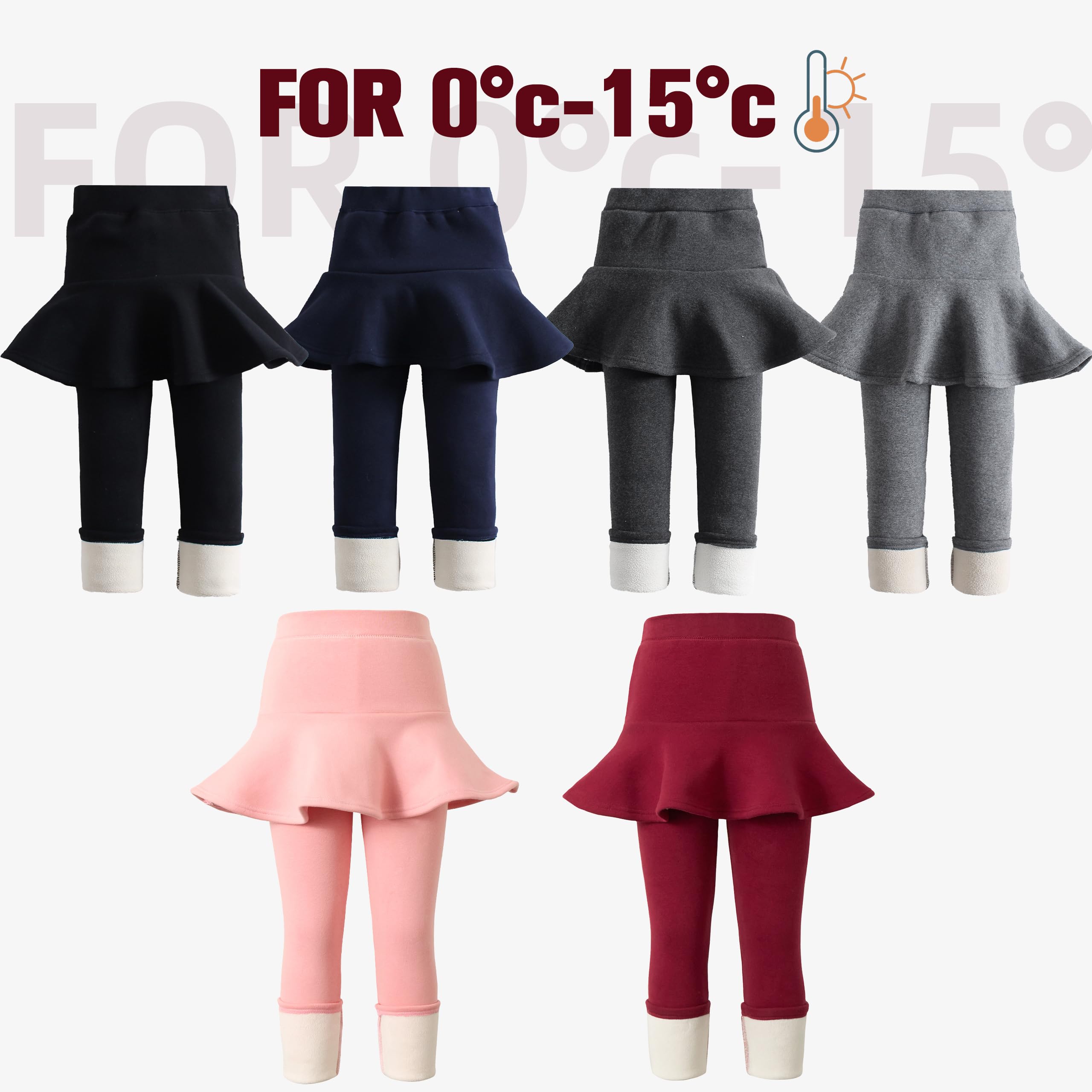 LOLANTA Leggings con forro polar para niñas con falda, pantalones cálidos de invierno para niños, falda con volantes