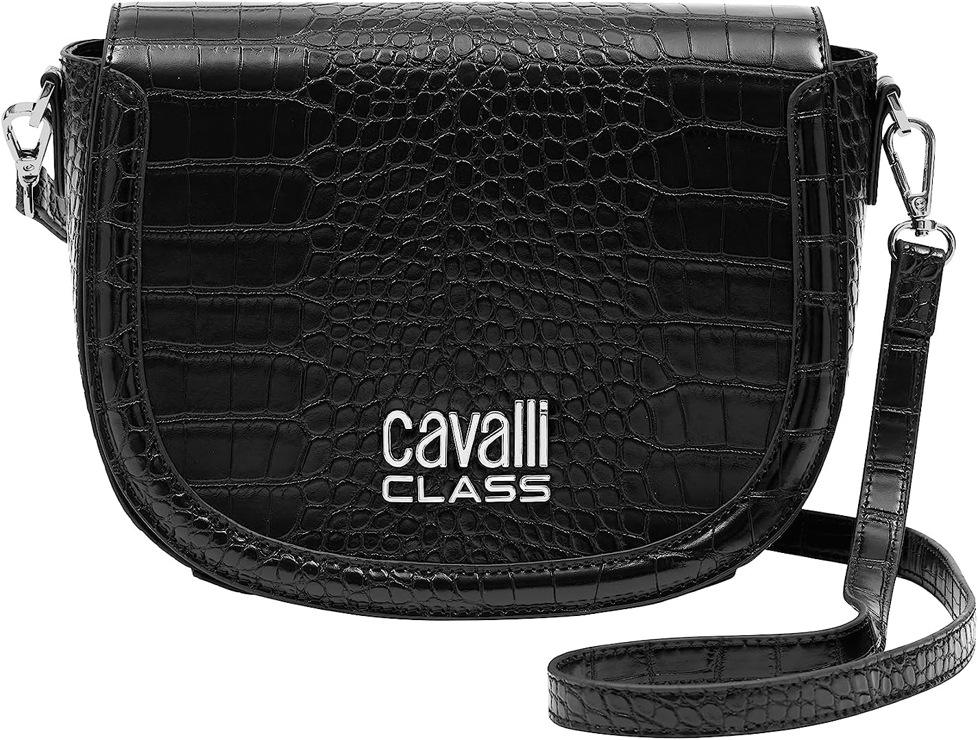 Cavalli Class TORINO Black Medium Croco Saddle Crossbody bag for womens