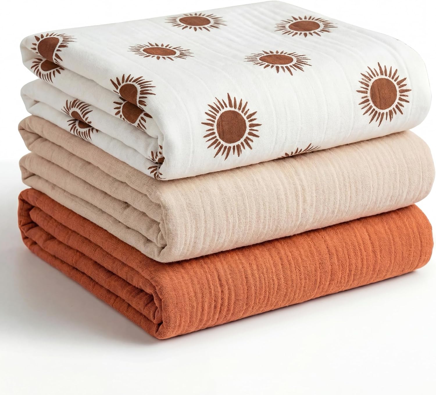 Boobaby Bamboo Muslin Swaddle Blankets 3 Pack 47x47 – Soft Breathable Receiving Blankets for Newborns, Temperature Regulating, Machine Washable, Unisex Set (Sunny)