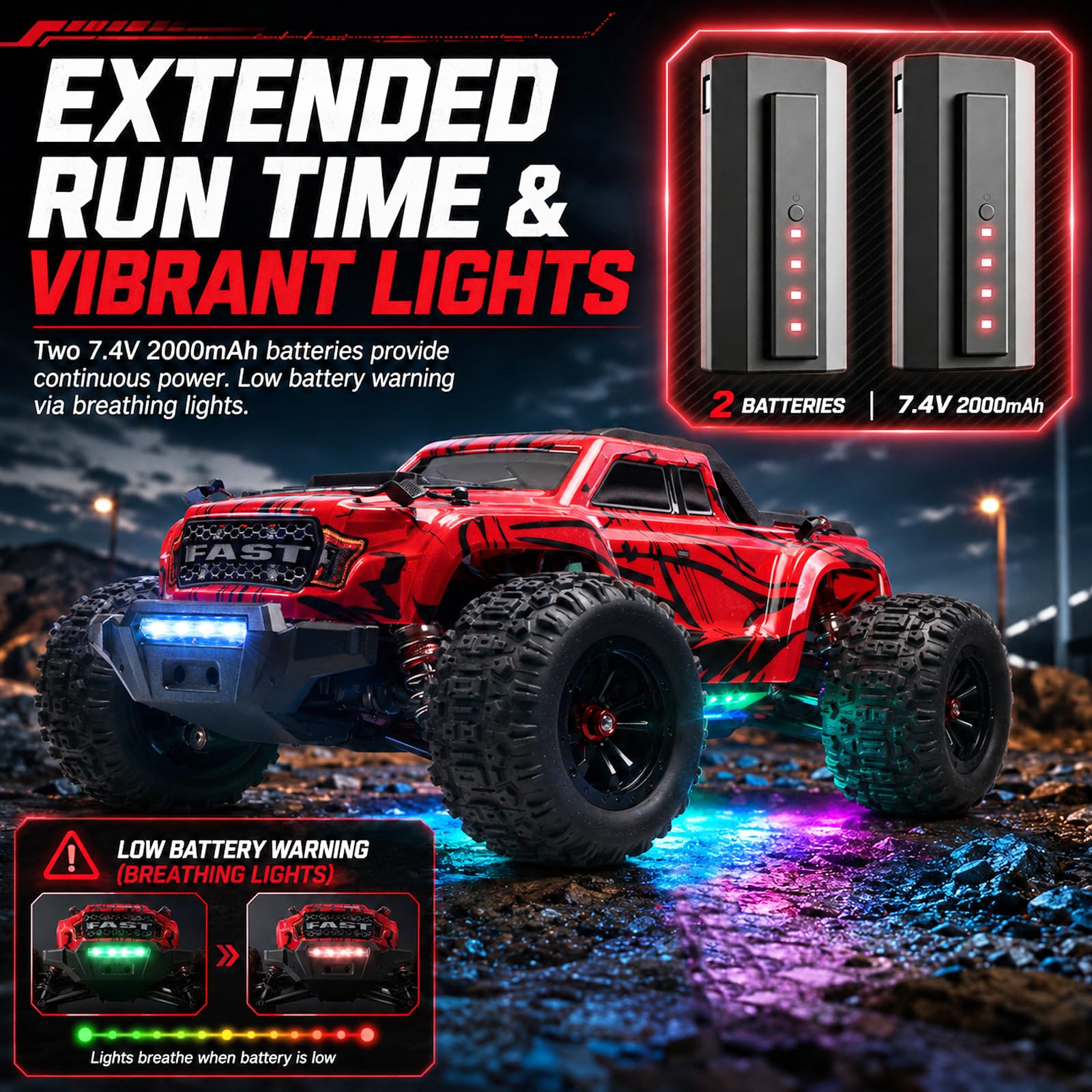 Auto RC brushless 1/16 per adulti, 4WD 55 km/h, camion RC fuoristrada ad alta velocità da 2,4 GHz, giocattolo RC Monster Buggy, auto telecomandata veloce per tutti i terreni, con 2 batterie