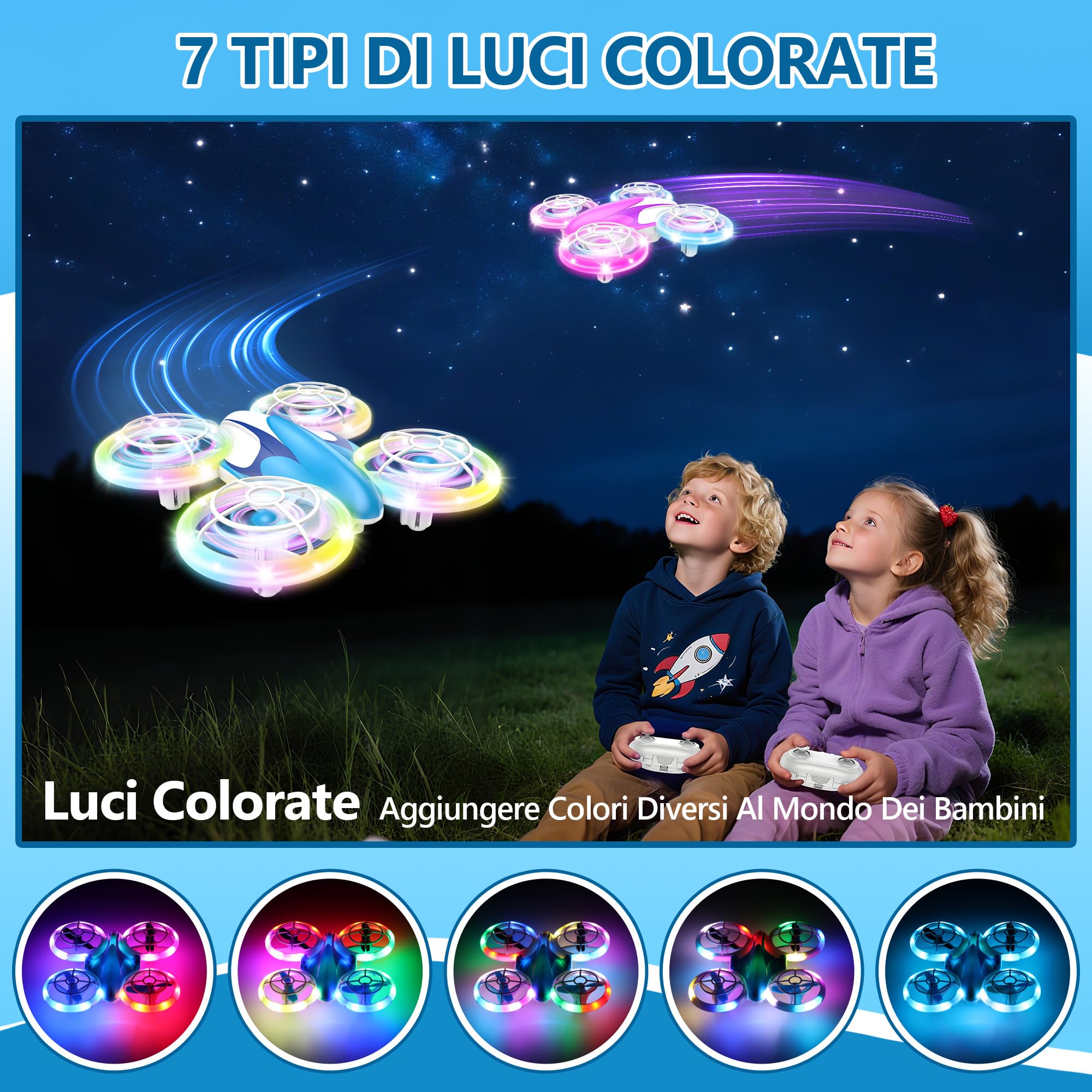 Charmofun Mini Drone Bambini con Luci, RC Aereo Giocattolo Drone Telecomandato con Funzione Hovering, 3D Flip e 3 Batterie, Giocattoli Regalo Per Principianti, Ragazzi e Ragazze (Blu)
