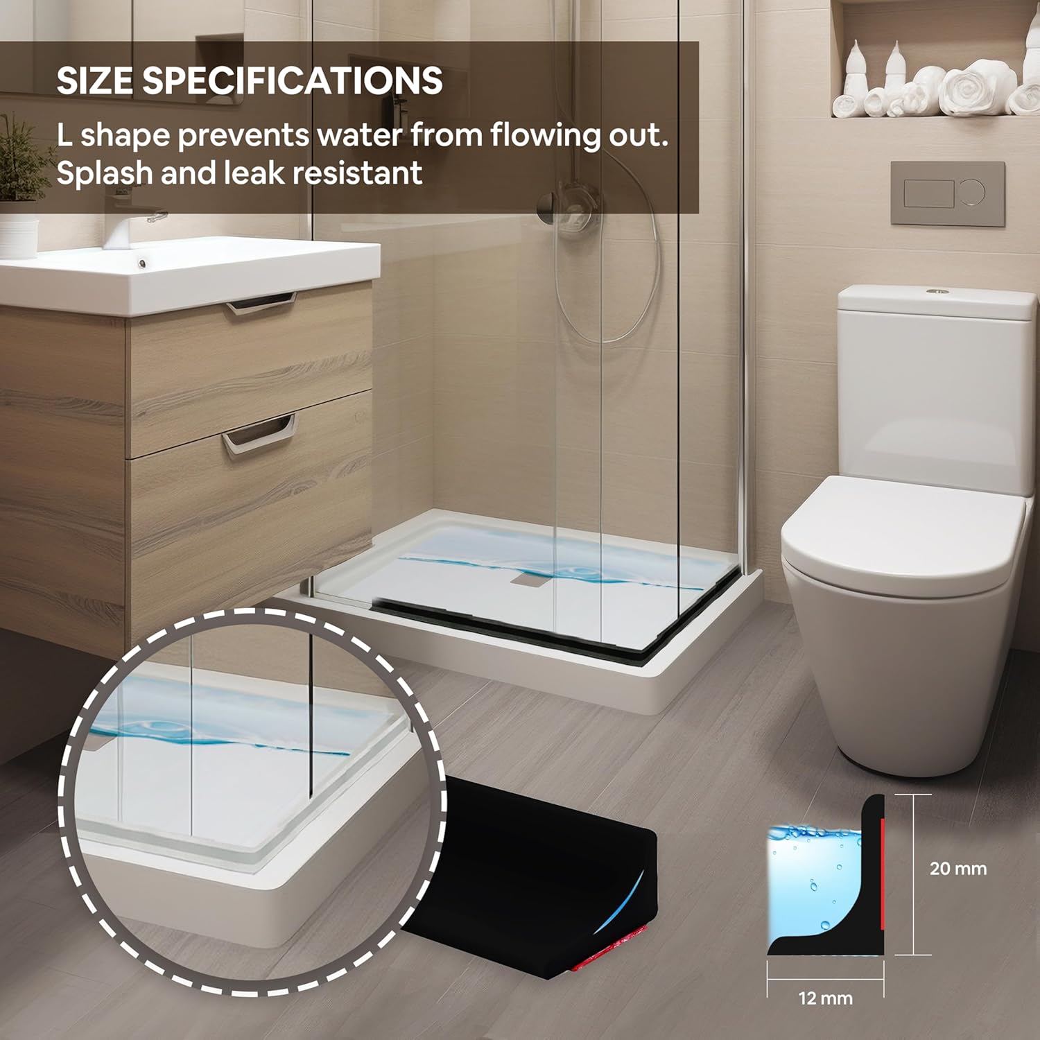 LD3W Shower Door Seal, Silicone Shower Seal for Glass Wall, Easy-to-Install Adhesive Door Frame Strip, Weather Stripping for Sliding Doors, Threshold Water Dam (Black, 98 Inch)