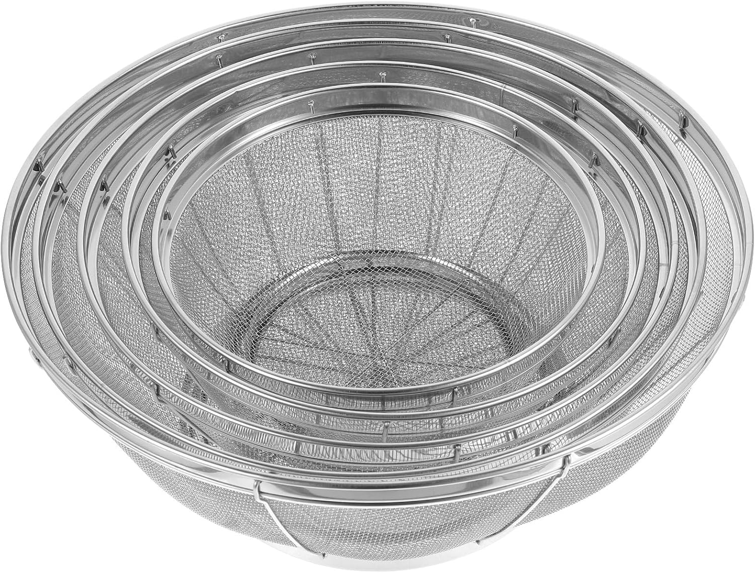 minkissy 5pcs Stainless Steel Food Strainers Set with Fine Mesh, Multi-size Rice Washing Baskets and Fruit Drainers for Kitchen Cooking and Vegetable Cleaning