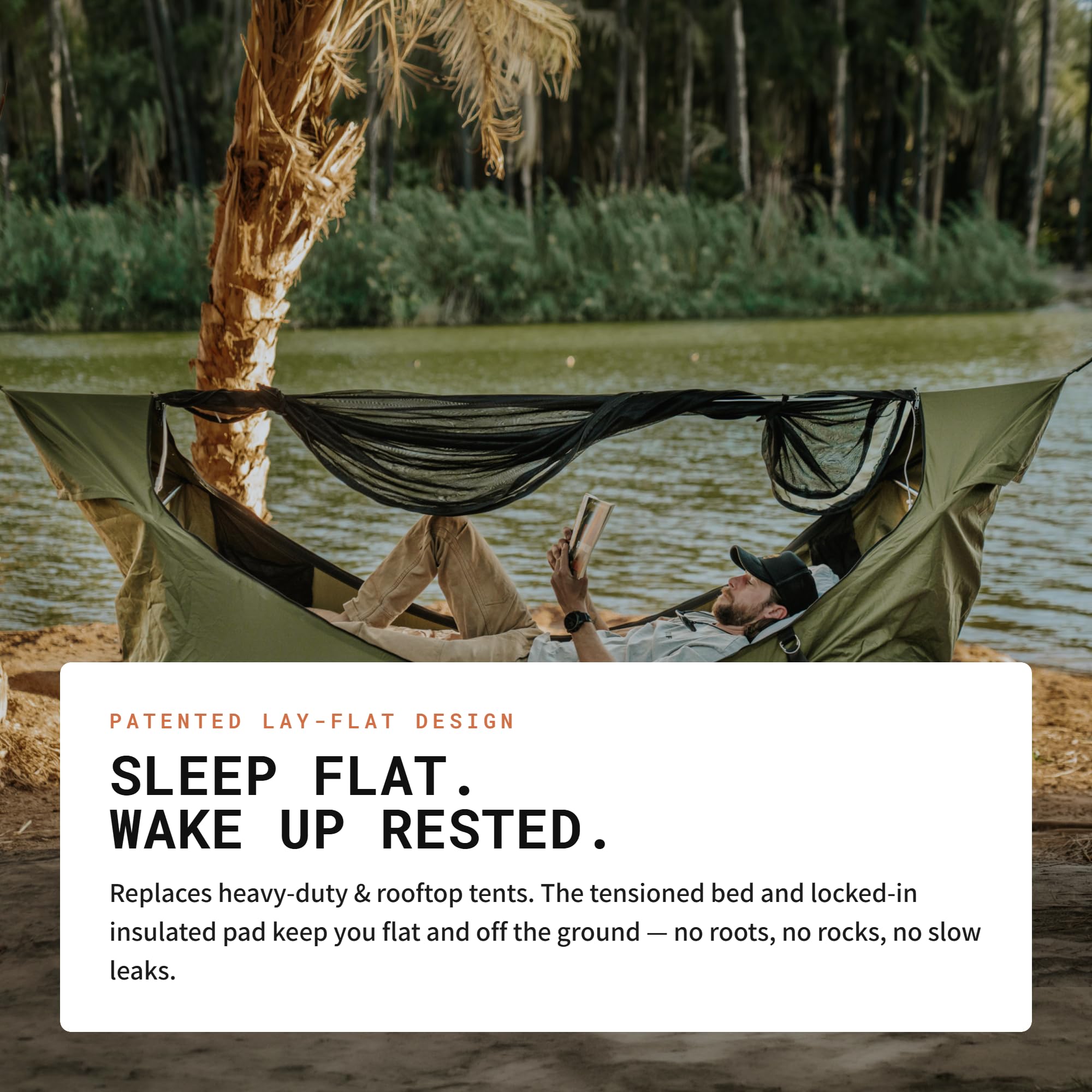 Haven Safari Lay-Flat Hängemattenzelt (Canopy Green) - Robustes Segeltuch-Hängemattenzelt für Camping - Inklusive dickem isoliertem Pad, XL-Regenfliege & Insektennetz (Glamping Hängematte)