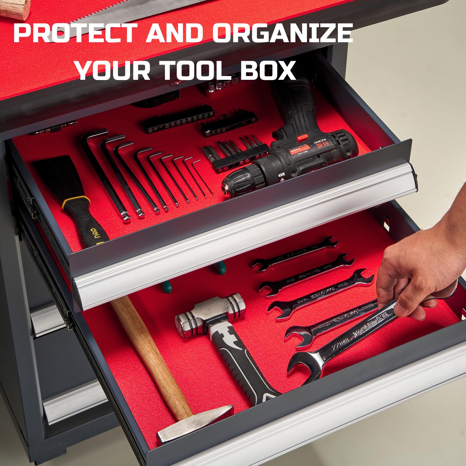 ONREVA Tool Box Liner 30 inch Wide x 22 Ft Large, Toolbox Drawer Liners, Heavy Duty Shelf Rubber Mat, Non Slip Pad Organizer for Rolling Tool Chest Drawers, Cabinet, Workbench, Red