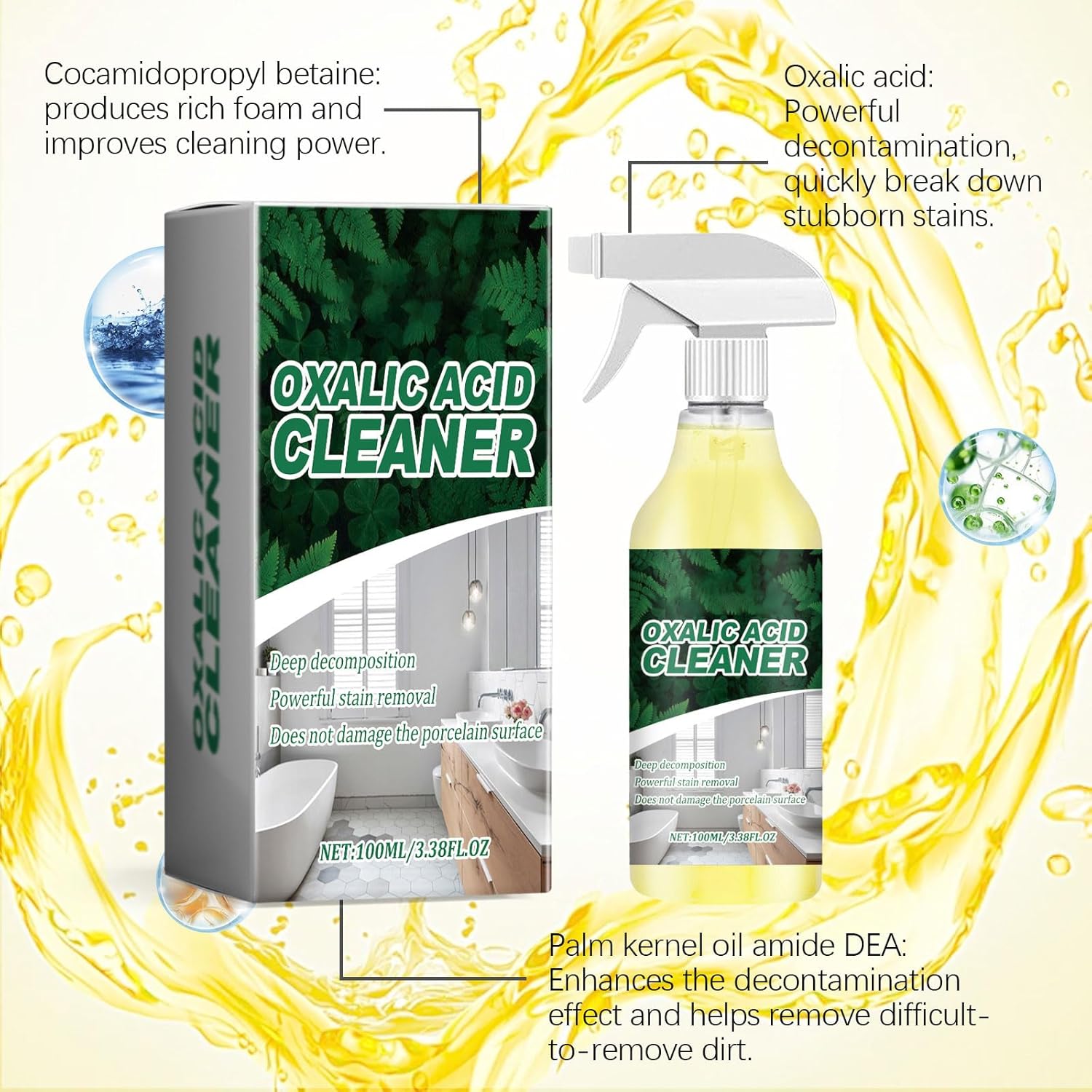 Oxalic Acid Cleaner Spray, Powerful Stain Removal for Toilet Bathroom, and Kitchen Floor Countertop, Multi-purpose(3.38 fl oz) (2)